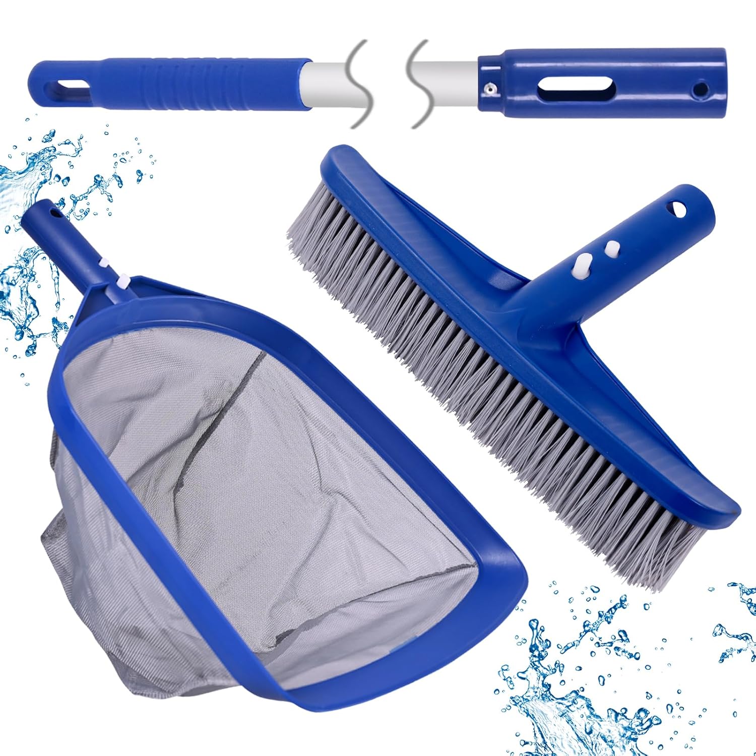 POOLAZA Pool Skimmer Net & Pool Brush Head with 5Sec Aluminum Pool