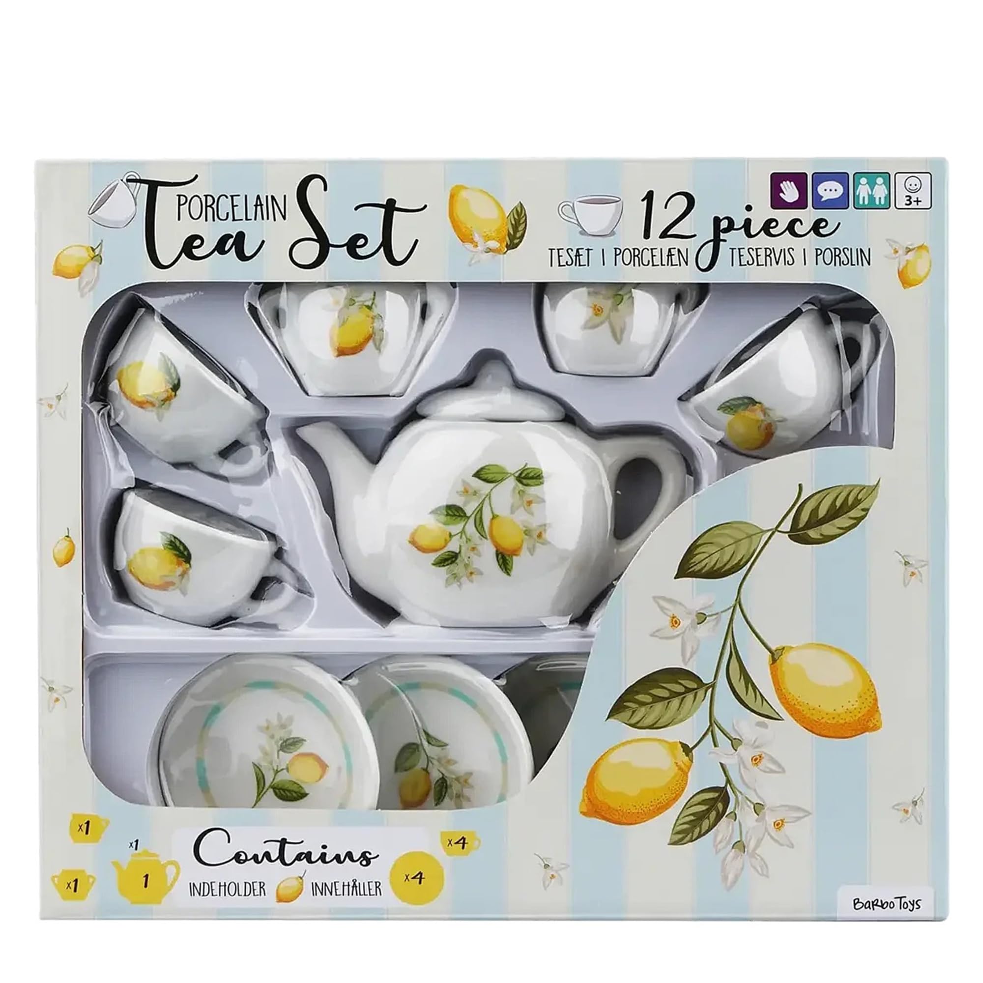 Barbo Toys 12 Piece Porcelain Tea Set Lemon Design, Yellow, enfant