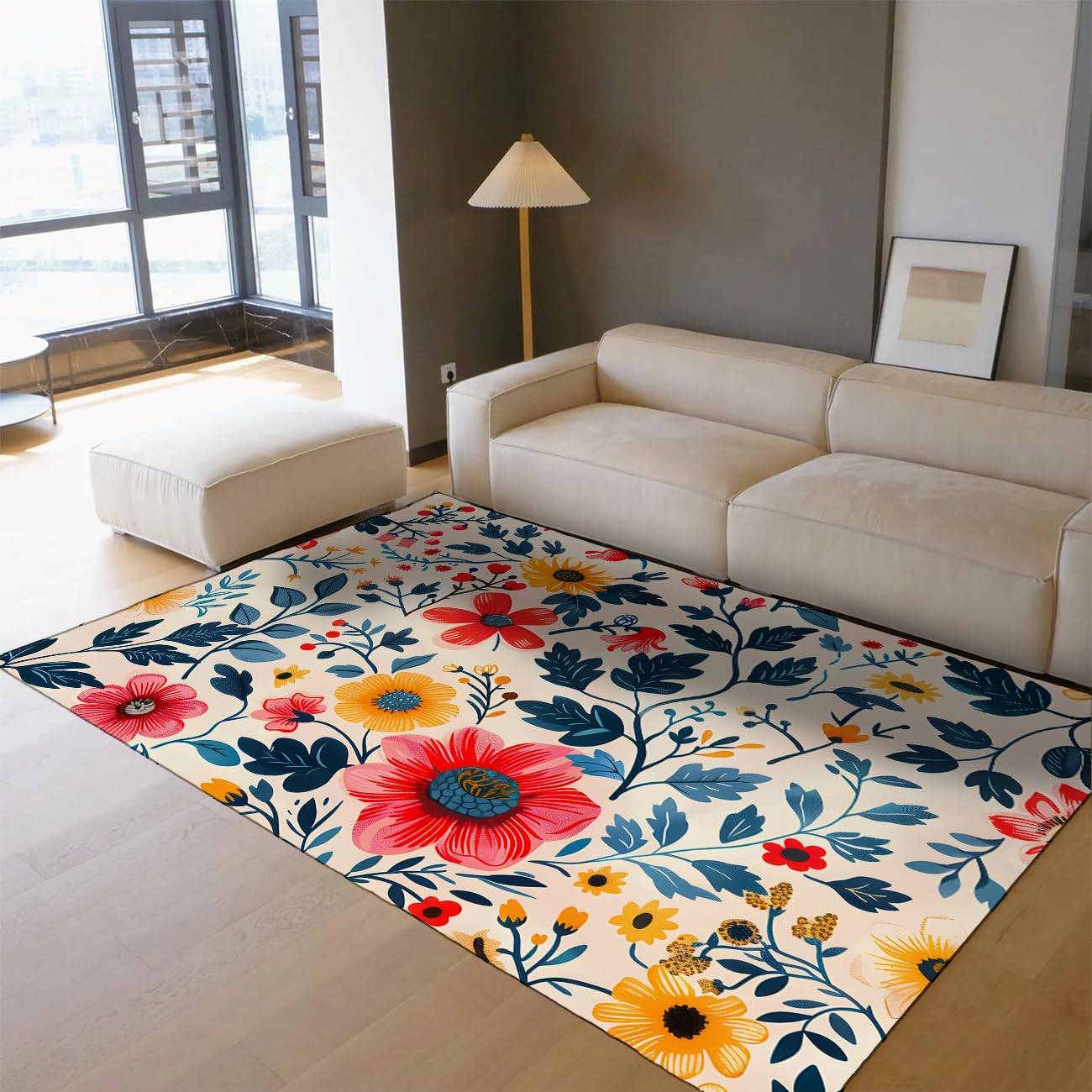 Zmywalny dywan 180x200cm czerwony żółty niebieski duże dywany drobny nadruk retro retro z połowy wieku kwiatowy wzór do salonu sypialni jadalni dywany