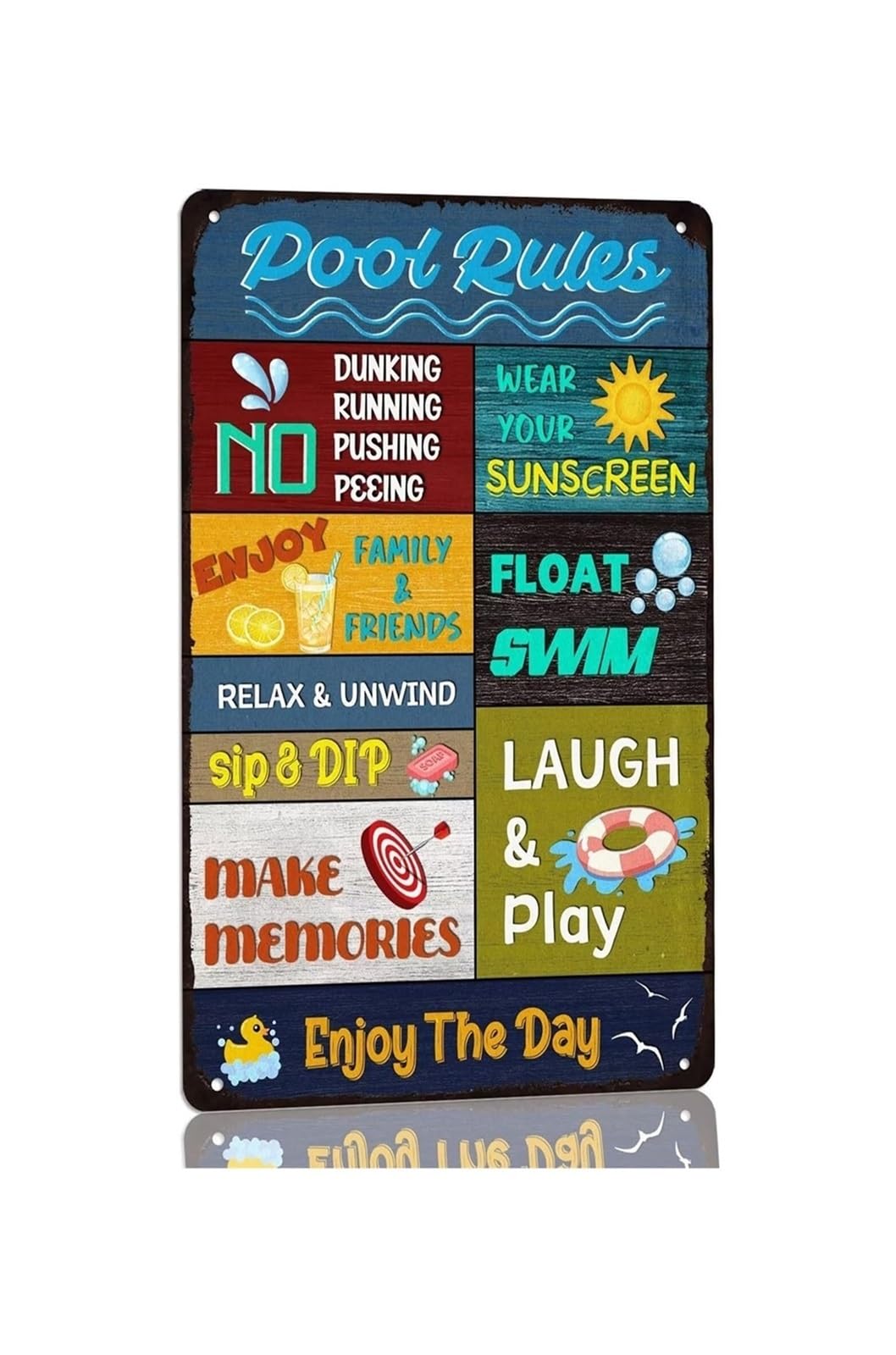 MQXFCZUX Rustic Pool Rules Tin Sign Vintage Outdoor Decor for Patio Backyard Deck Poolside Tiki Bar Garden Party Beach House Wall Plaque 8 X 12 inch