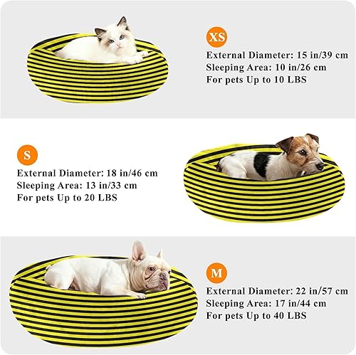 Miniatura 7 de KLL Yellow Black Strips Anti-Slip Pet Cat Beds fluffier Dog Cave Bed for Extra Small Size Pets Sleeping Camas para mascotas Grandes