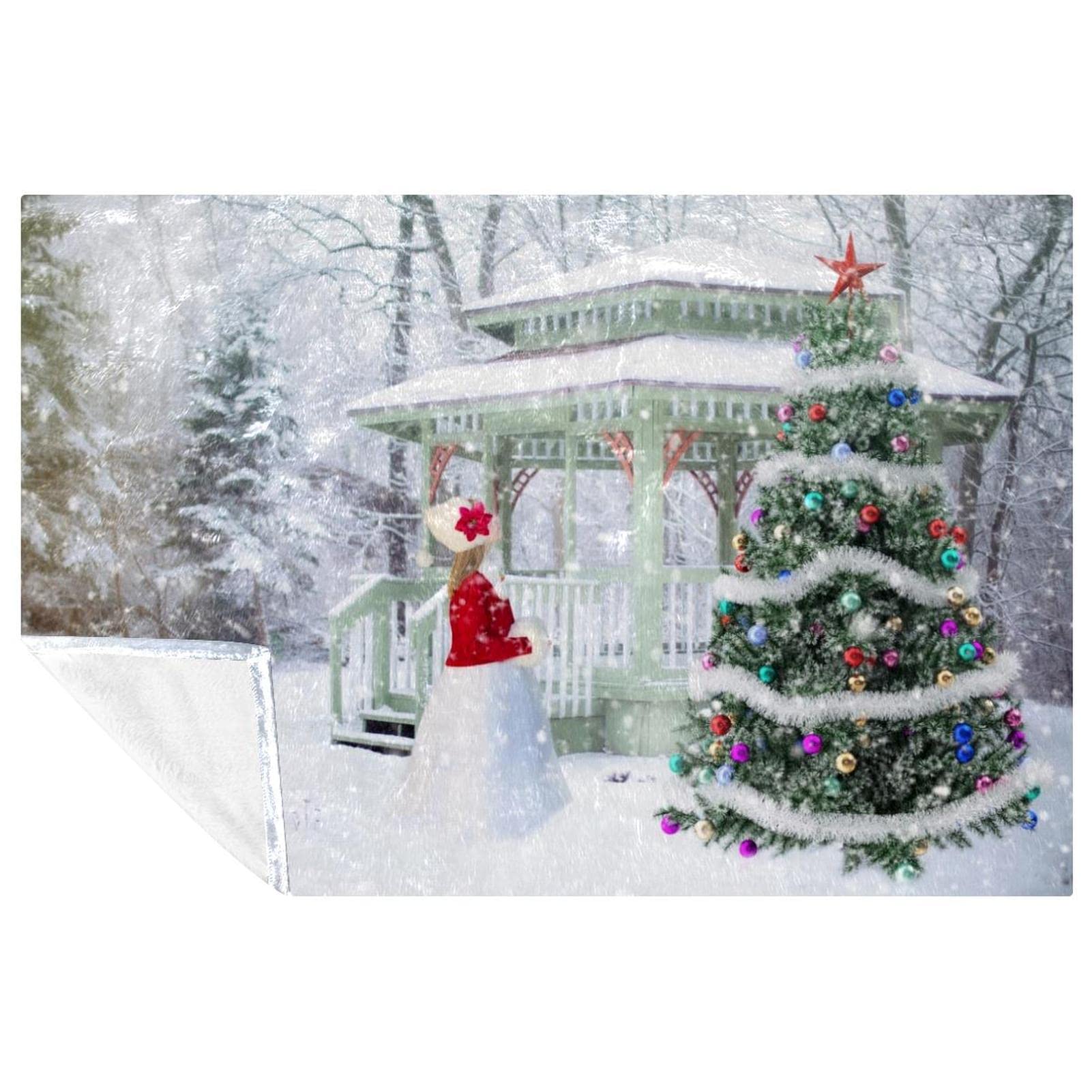 Couverture d'hiver en polaire douce motif sapin de Noël 150x100 cm pour lit et canapé