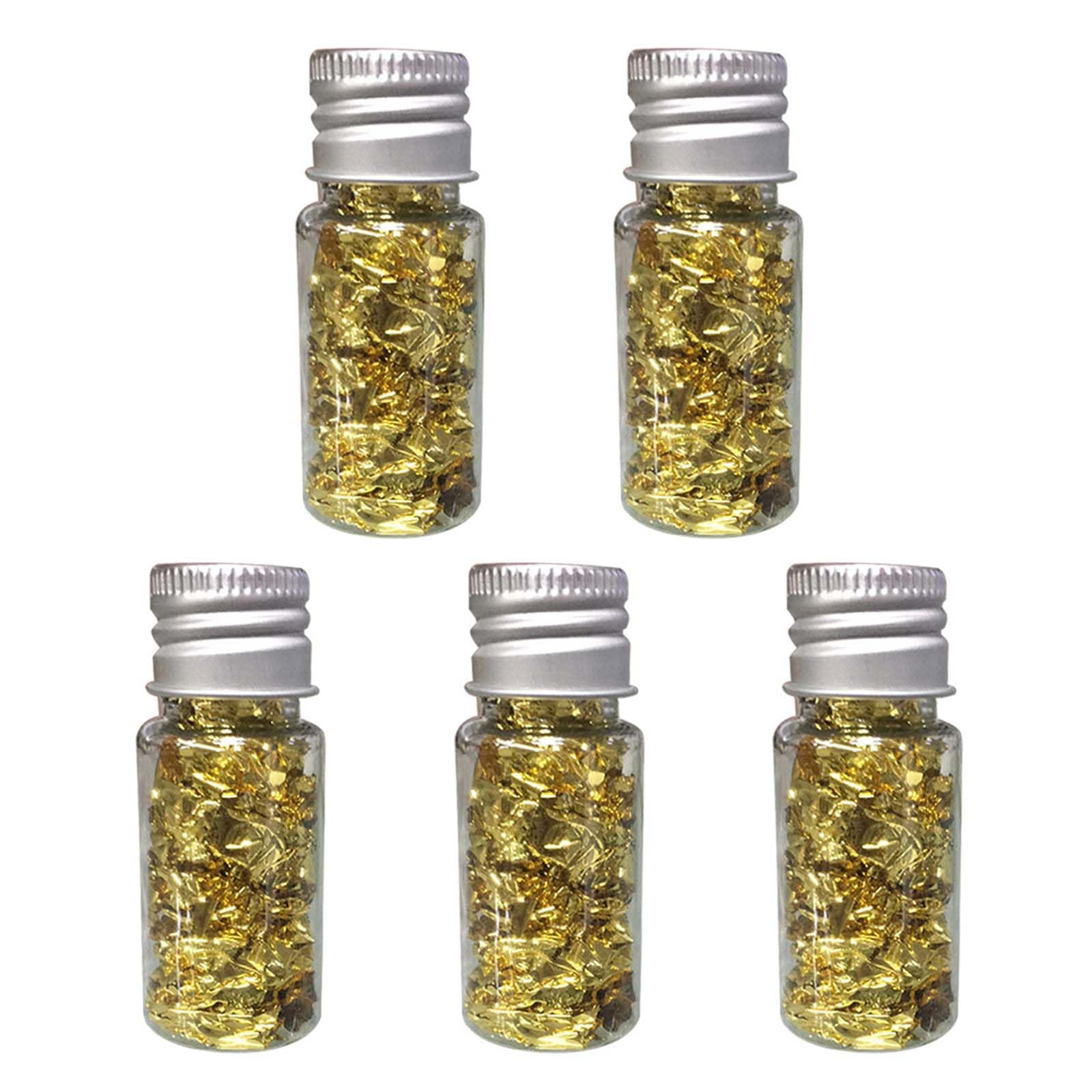 Set Of 5 Gold Leaf Flakes Bottles Sparkling Gold Leaf Flakes Glittering Gold Flakes For Delicate Art And