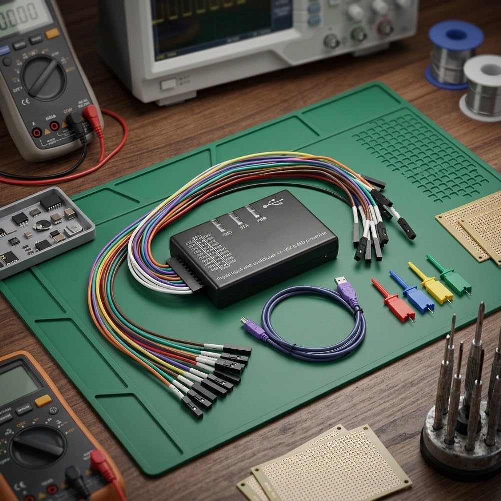 USB Logic Analyzer 16-K USB 2.0 100MHz Erfassung, ±60V geschützt für Signaltests, Blacky Metallgehäuse-Analyzer