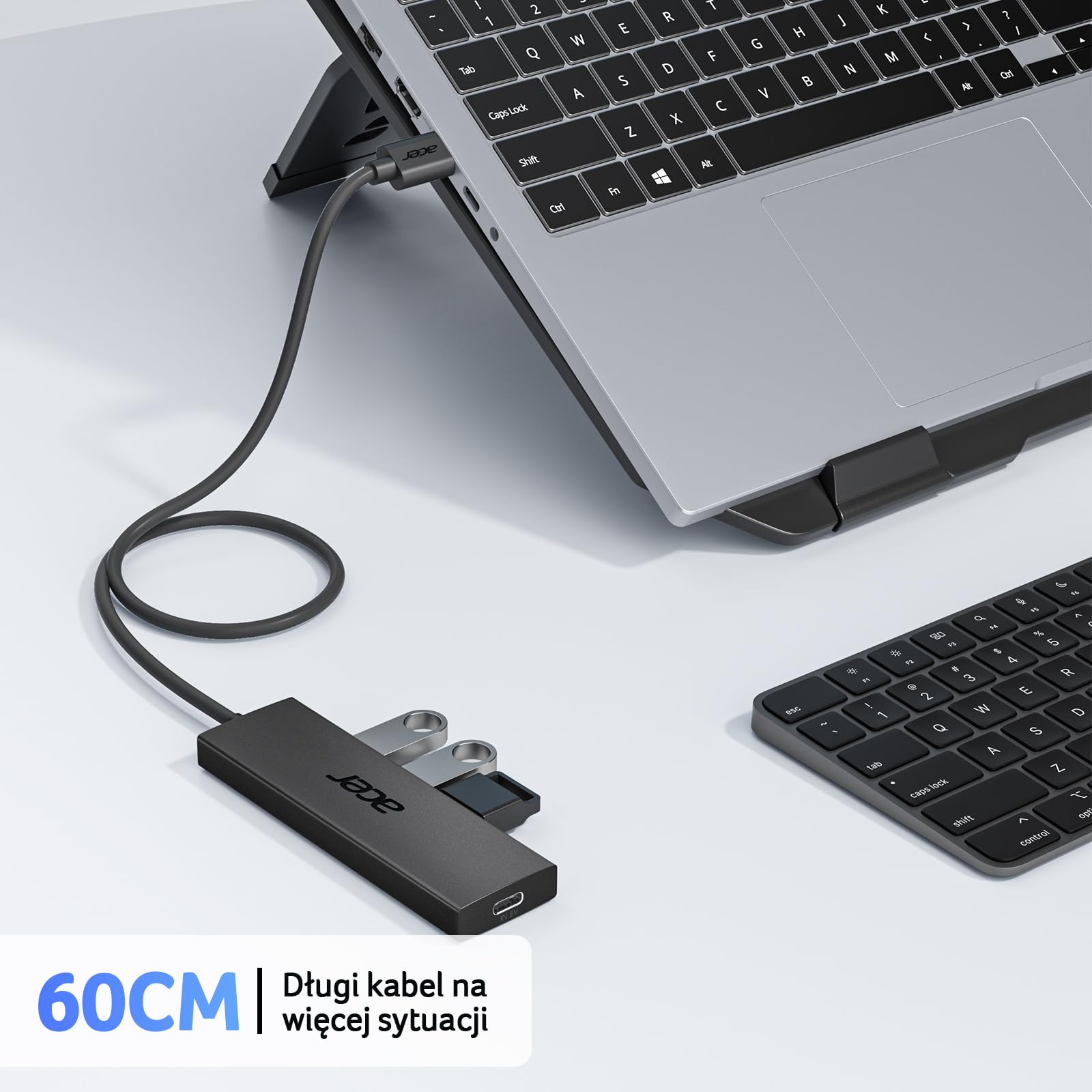 acer USB 3.0 HUB z zasilaczem USB-C, Ultra Slim Multiport Hub 4 Porty do laptopa, komputera, klawiatury, myszy, dysku twardego, MacBook Pro/Air, iMac, Surface Pro, macOS, Windows, Linux itp. - 60cm