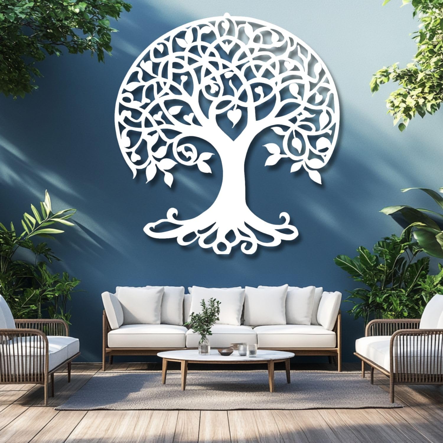 Décoration murale métal minimaliste arbre de vie blanc pour habiller un grand mur
