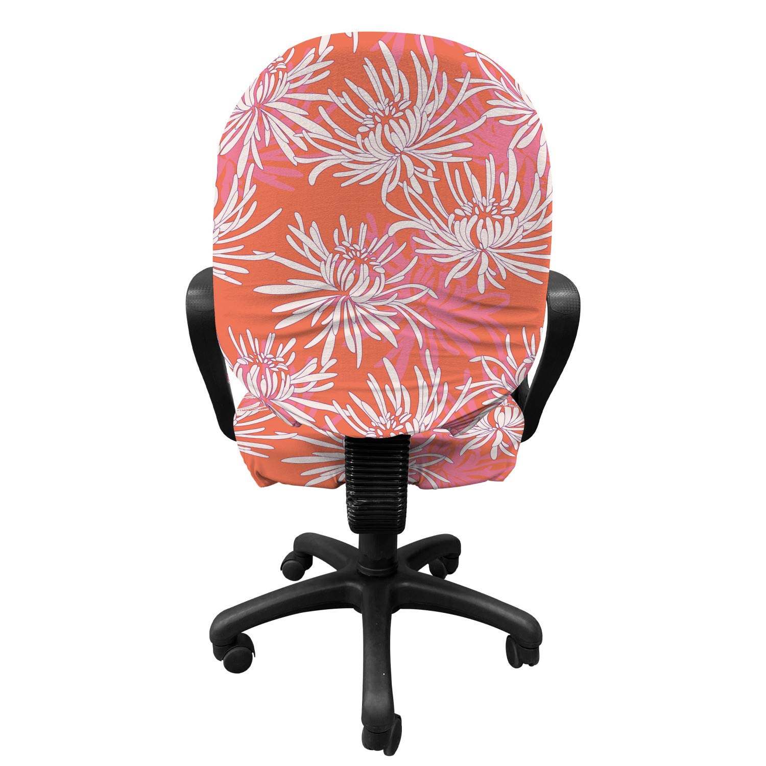 Ambesonne Floral Office Chair Slipcover, Hand Drawn Interpretation of Chrysanthemum Flowers, Protective Stretch Decorative Fabric Cover, Burnt Sienna Pink