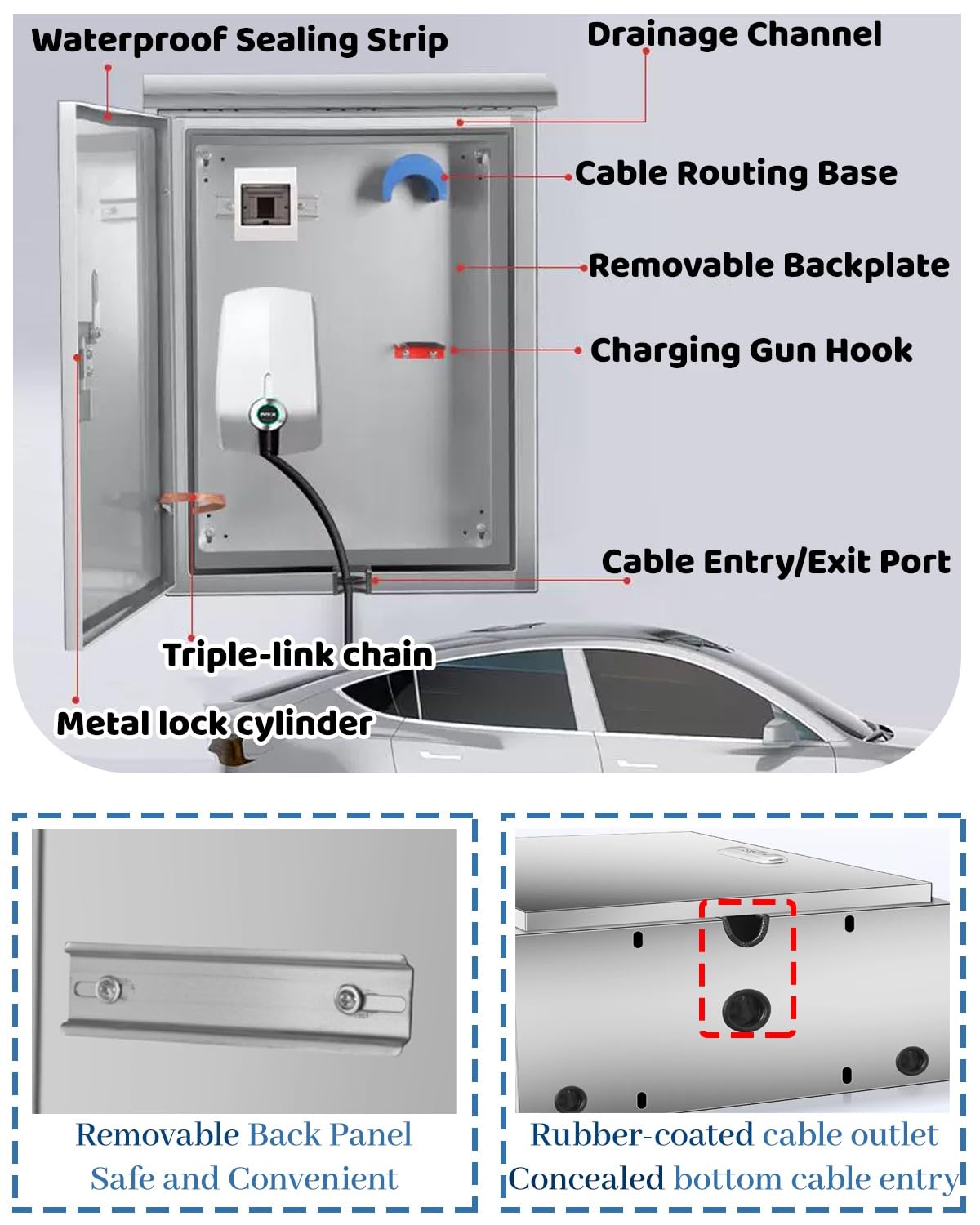 Cargador Coche Electrico Estaciones Caja de Pared para Cargador de Vehículos Eléctricos de Exterior con Llave, Cubierta Impermeable para Columna Eléctrica, Soporte Lateral(Style-B,H-70cm/27.5in)
