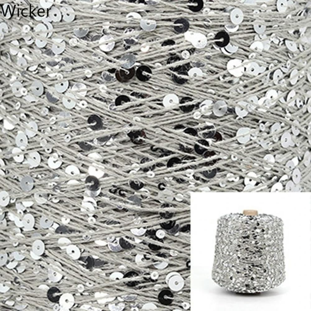 Hilo de algodón de Lujo de 500 g, Hilo de Punto con Lentejuelas de 6 mm/3 mm, Hilo Ideal para Combinar con Otros Hilos