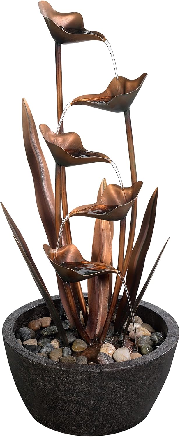 Hi-Line Gift Ltd. Tiered Leaves Stainless Metal Fountain Outdoor 35" H, Copper