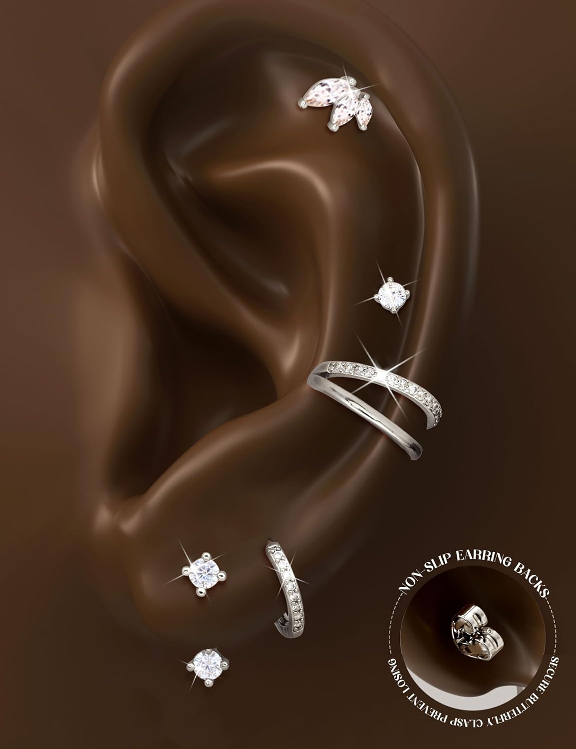 Florideco 925 Sterling Silver Earrings for Women Trendy Hypoallergenic Small Gold Hoop Earrings 14K Gold Plated Stud Earring Sets for Multiple Piercing CZ Ear Cuff Cartilage Earring Stacks - Image 6