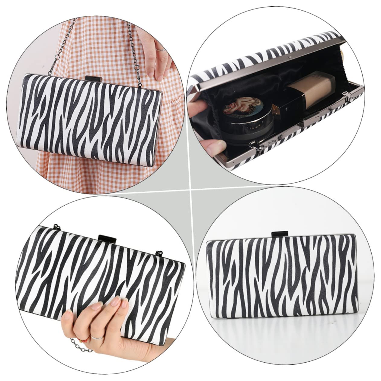 Gatuida Bolso de Fiesta de Rayas de Cebra en Pu Negro Elegante