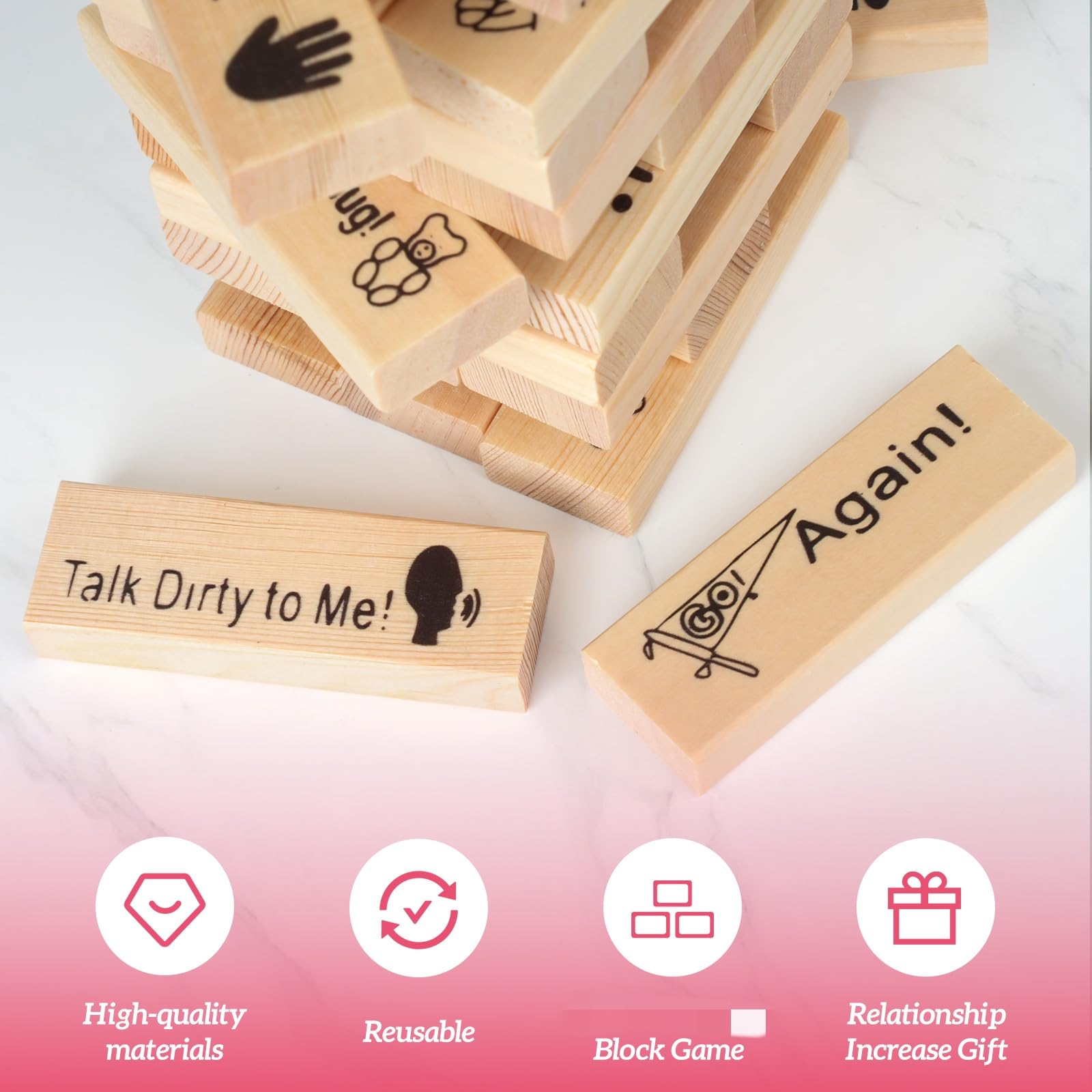 Lot de 48 tours de blocs super coquines pour couples et adultes, jeu pour adultes, tour de culbute empilable pour la Saint-Valentin, jeux de couple, jeu de blocs en bois empilables pour