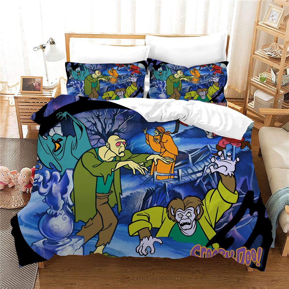 Nichiyo 13 Scooby Doo Bed Linen Set: Duvet Cover And Pillowcase, Microfibre, 3D Digital Print Three-Piece Bedding (Duvet Cover + Pillowcases) (, Double 200 X 200 Cm)