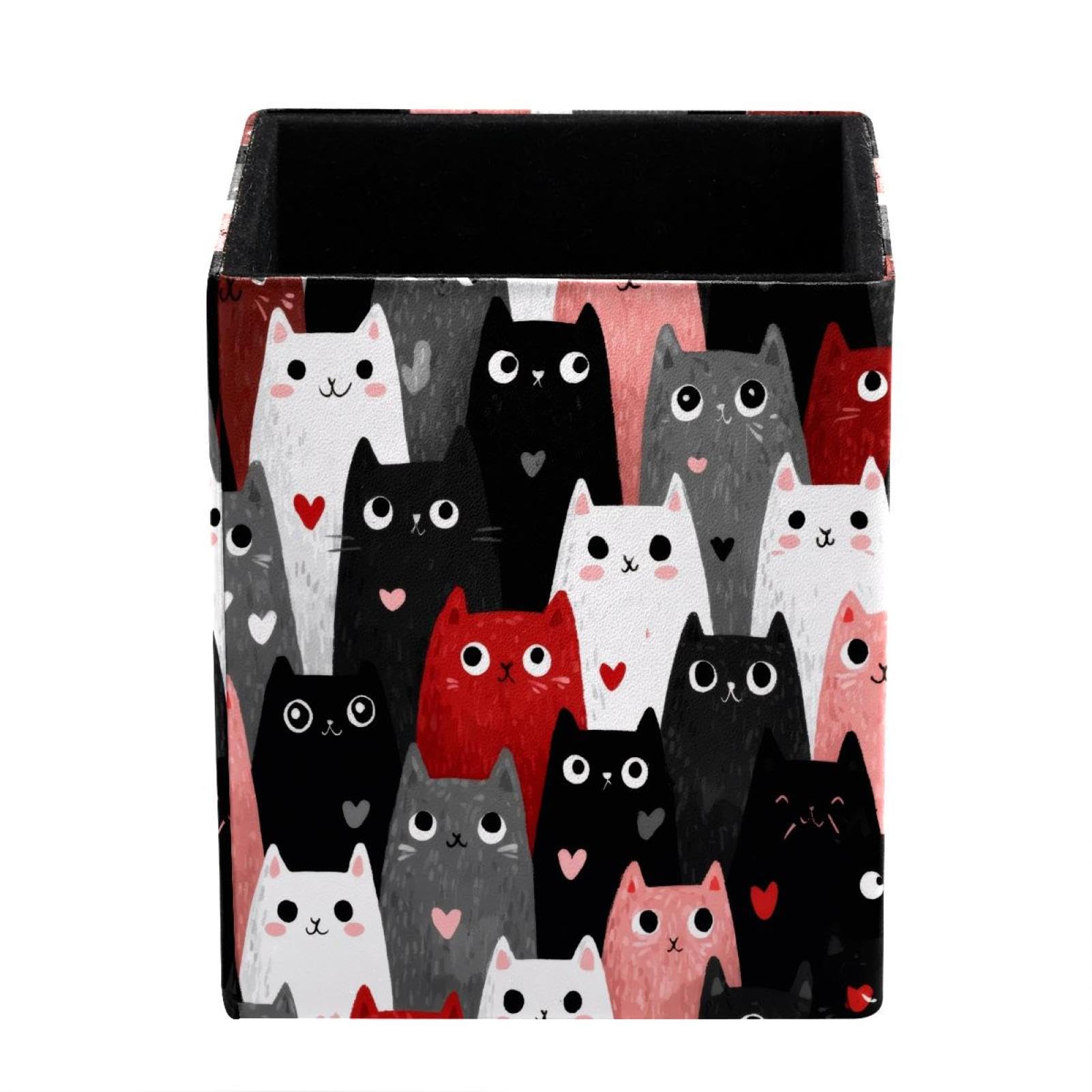 XingFox Starry Orange Fox Pen Holder for Desk Deco, Sqaure PVC Leather Pencil Cup for Desk Pen Organizer, Makeup Brush Holder for School, Home, Office