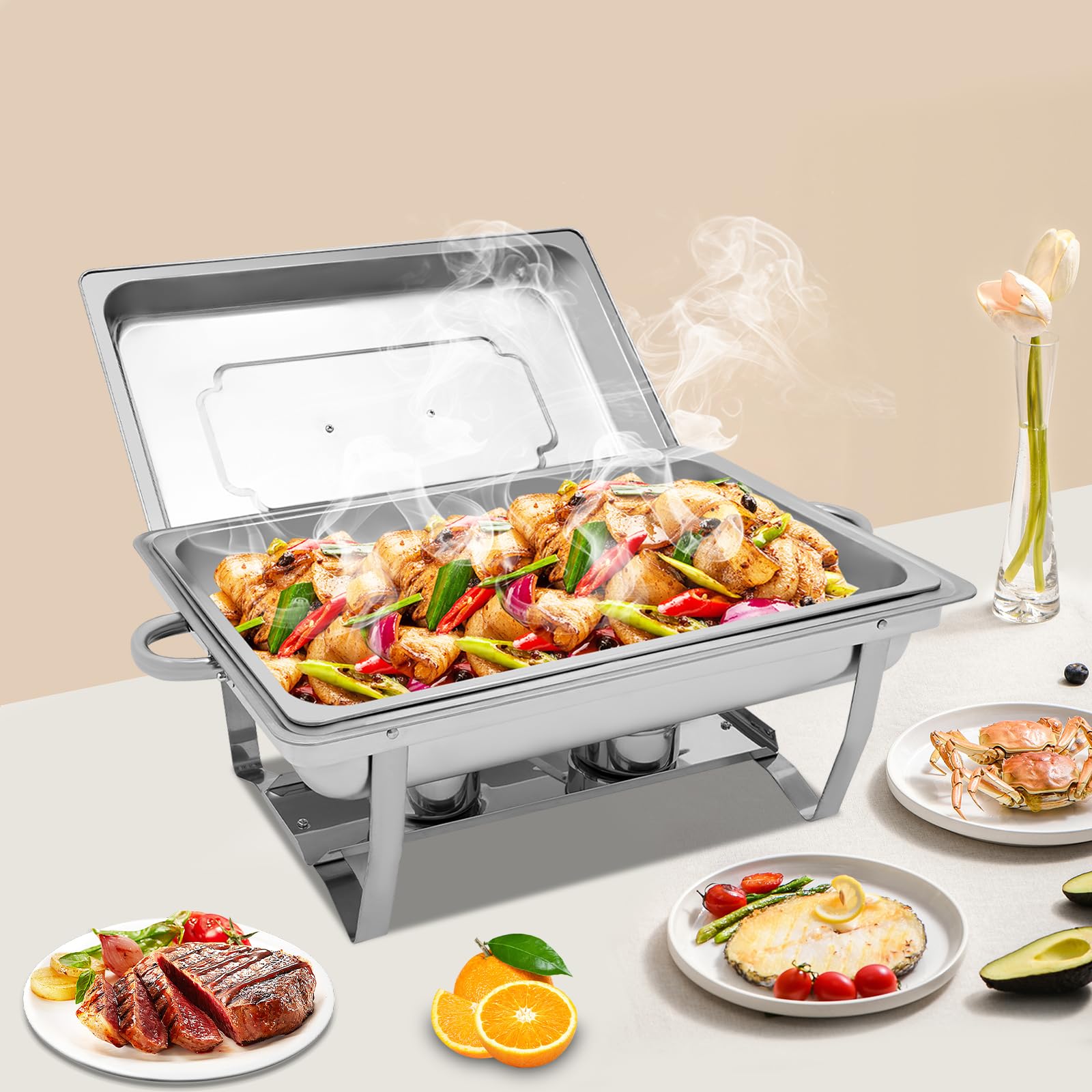 Juego de 9 litros para buffet de platos con práctica tapa, calentador de alimentos, calentador de buffet con patas, recipiente térmico para catering, buffet y fiestas