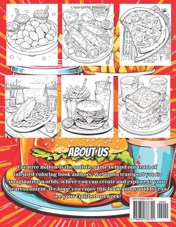 Miniatura 2 de Junk Food! Coloring Book 25+ Magnificent Meals like Burgers, Tacos, Fish, Chicken & Fries - For Adults & Teens Relaxation (Creative Hollow Cars,