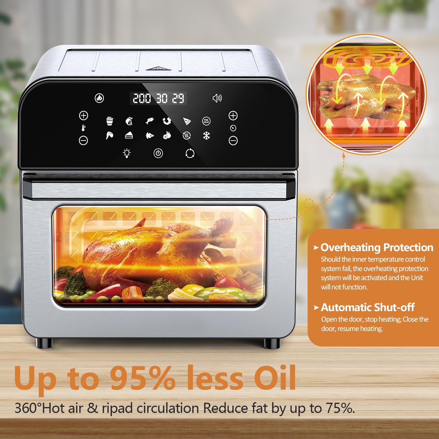 WHALL Air Fryer, 5.5QT Air Fryer Oven with LED Digital Touchscreen, 12-in-1 Cooking Functions Air fryers, Dishwasher-Safe Basket, Stainless Steel/BS