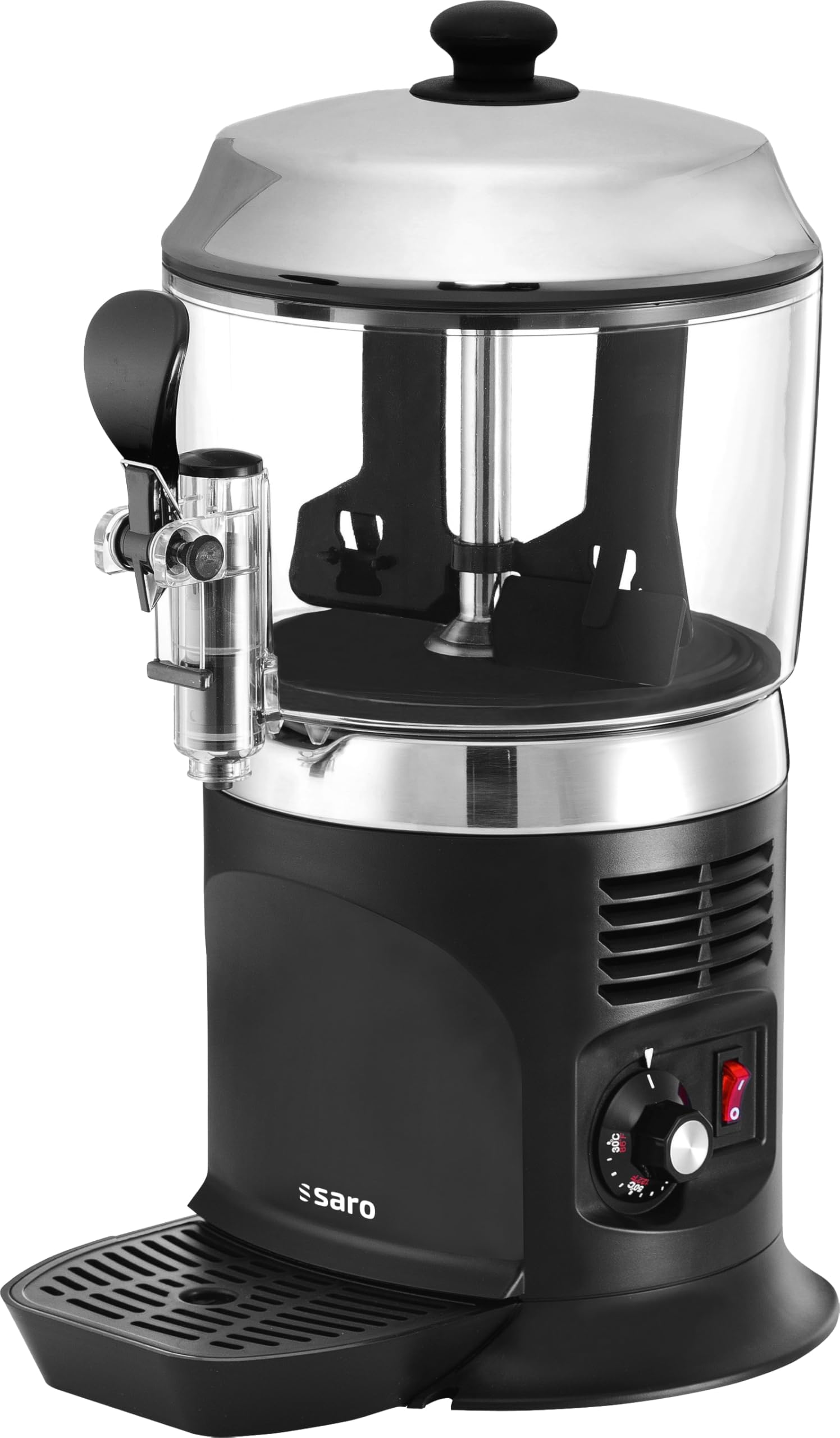 SARO NINA - Dispenser e agitatore di cacao, da 5 l, con temperatura regolabile in modo continuo da 30 a 90 °C, rubinetto, contenitore rimovibile, da 260 x 320 x 500 mm (l x P x H), 230 V, 1,1 kW