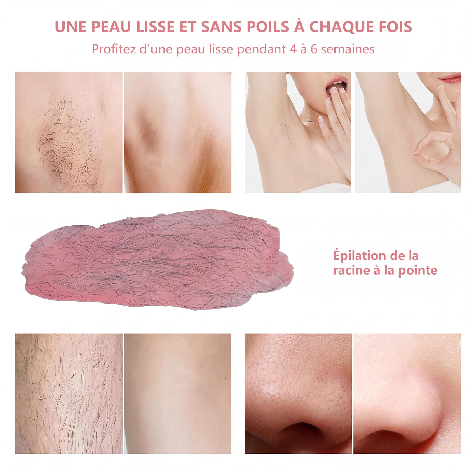 Chauffe Cire Epilation, Kit D'épilation à la cire Avec Affichage numérique Chauffe-cire, Silicone Bol, Perles Dure Pour le visage/Bras/Jambe/Bikini, Tous Les Types de Cheveux - rose