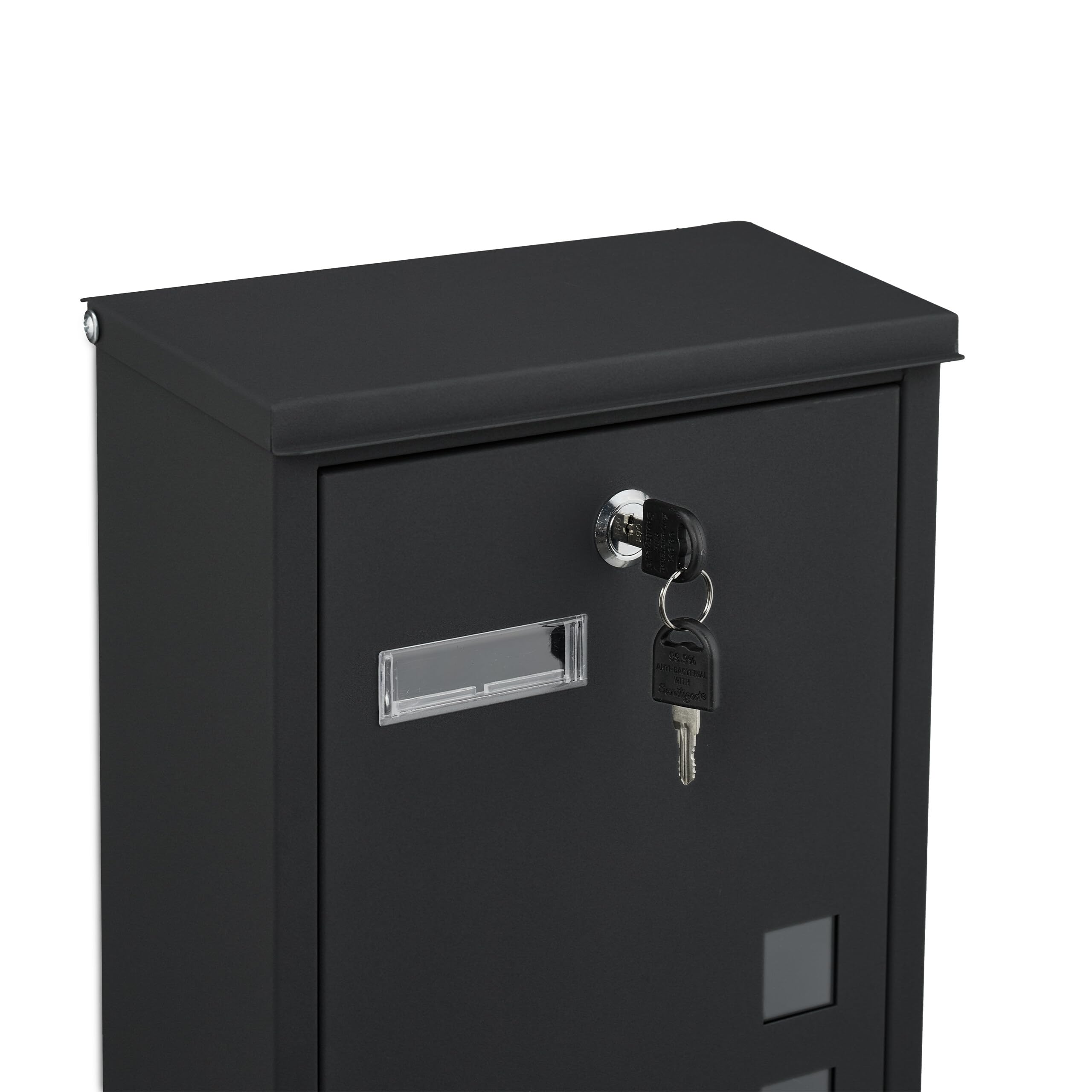 Relaxdays Cassetta della Posta a Parete, Buca Porta Lettere con Chiave e Finestrelle, Mailbox HLP: 40x25x11,5 cm, Nero