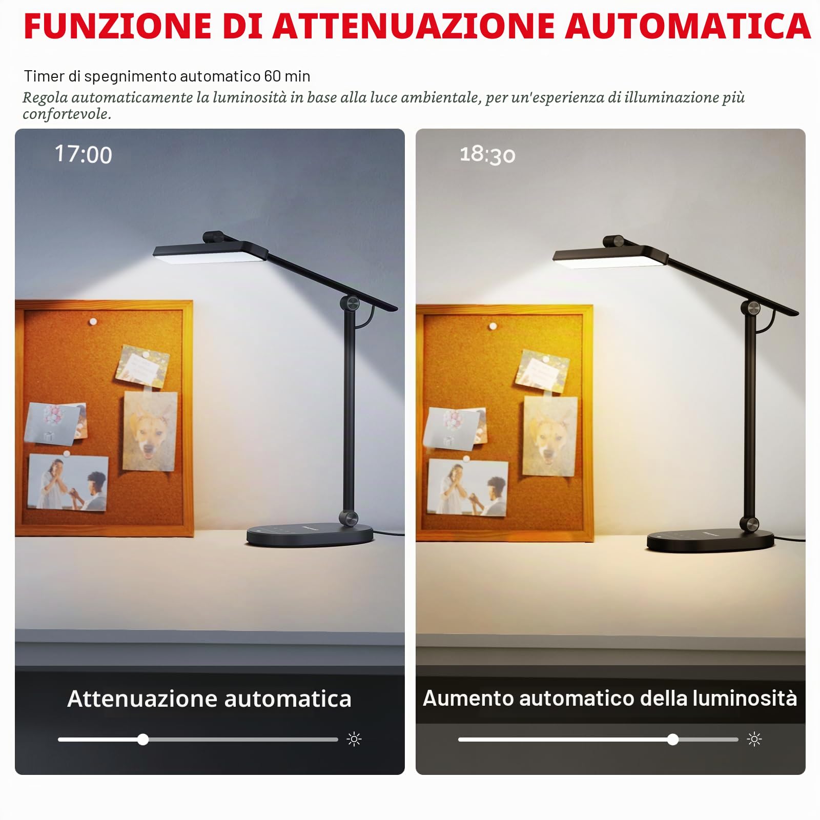 Honeywell HWT-H4 Lampada da Scrivania LED 700LM, Protezione degli Occhi, 3 Temperature di Colore e 5 Livelli di Luminosità, Sensore Auto-Dimming, Timer 60 Minuti, Lampada per Studio, Lettura e Ufficio