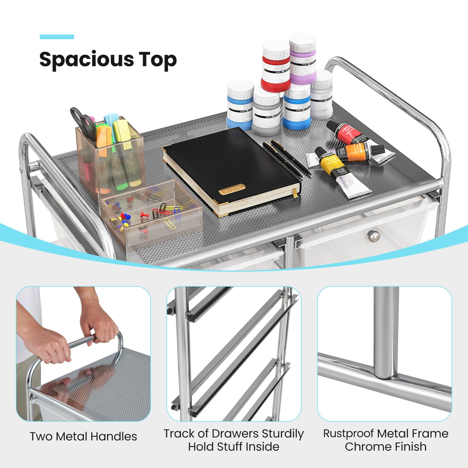 GIANTEX Carrello con 10 cassetti, impilabile, carrello per cassetti, carrello da cucina con ruote bloccabili, carrello per cucina, bagno, ufficio, 65,5 x 37 x 87 cm, trasparente
