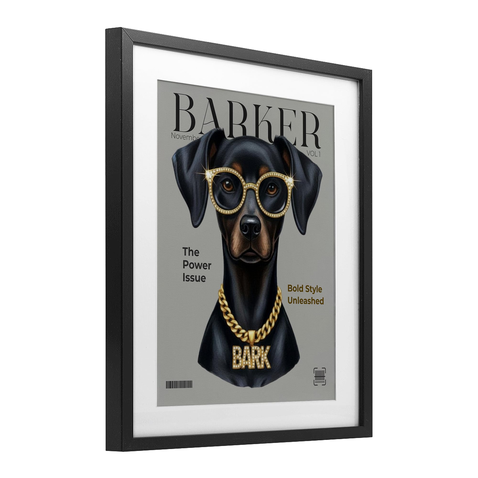Design by A Barefoot Stylist – Wandkunst zum Aufhängen in den USA – "Barker Dog Fashion Magazine", gerahmter Druck unter Glas, Schwarz, 43,2 x 53,3 cm Stupell Industries