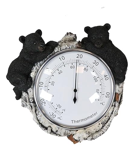 Ebros Gift Termómetro de pared de rama de abedul, bosque de vida silvestre, caprichoso, oso, cabaña, cabaña, cabaña, cabaña, cabaña, cabaña, casa de