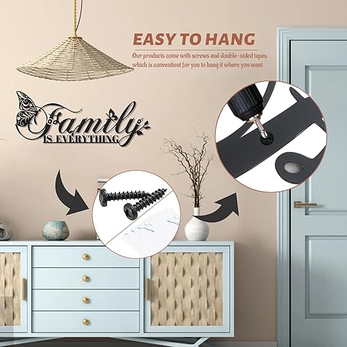 Miniatura 6 de Letreros familiares de metal para decoración de pared, letrero con texto en inglés "Oppro Family Is Everything" con mariposa para decoración del