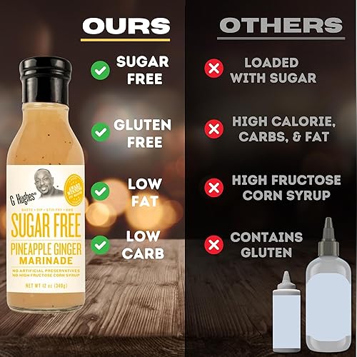 Miniatura 4 de G Hughes Sin azúcar, adobo de piña y jengibre, salsas sin gluten, condimento multiusos de piña, salsas para barbacoa sin azúcar, 12 onzas (paquete