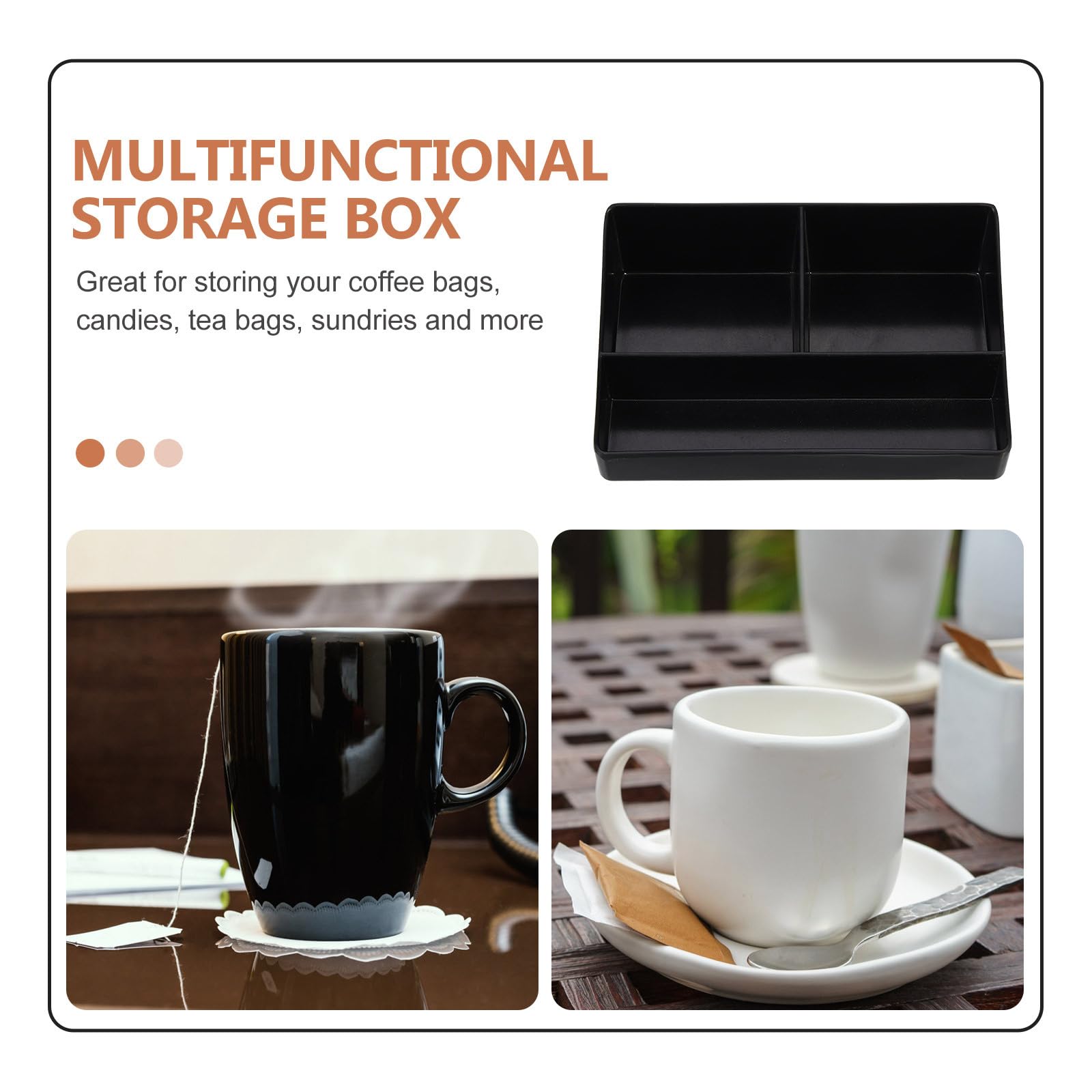 Operitacx Kaffeespender Organizer mit 3 Fächern, für Restaurant, Kaffee-Organizer, Aufbewahrung von Zubehör, Kaffeebar für Milch Servietten Kapseln Teebox, schwarz