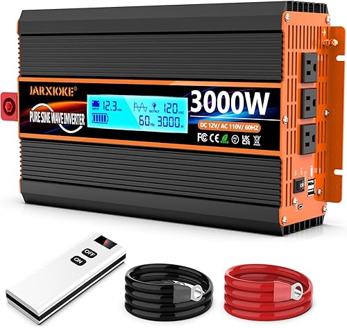 Inversor de corriente de onda sinusoidal pura de 3000 W, convertidor de 12 V CC a 110 V 120 V para familia RV sistema solar fuera de la red para