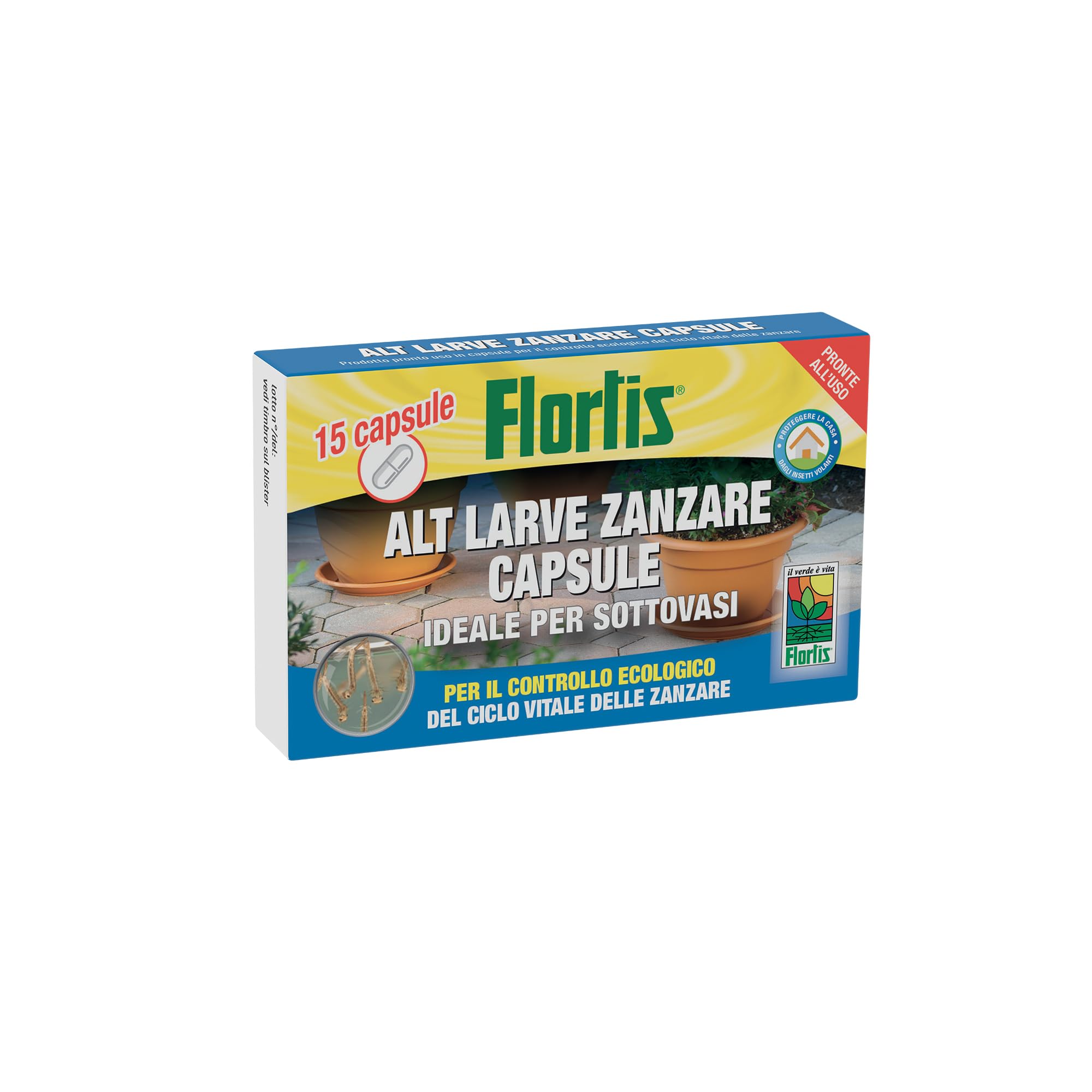 Flortis, ALT Larve e Zanzare Capsule Solubili, Degradabili in Acqua, Controlla il Ciclo Vitale di Larve e Zanzare, Formato da 15 Pz