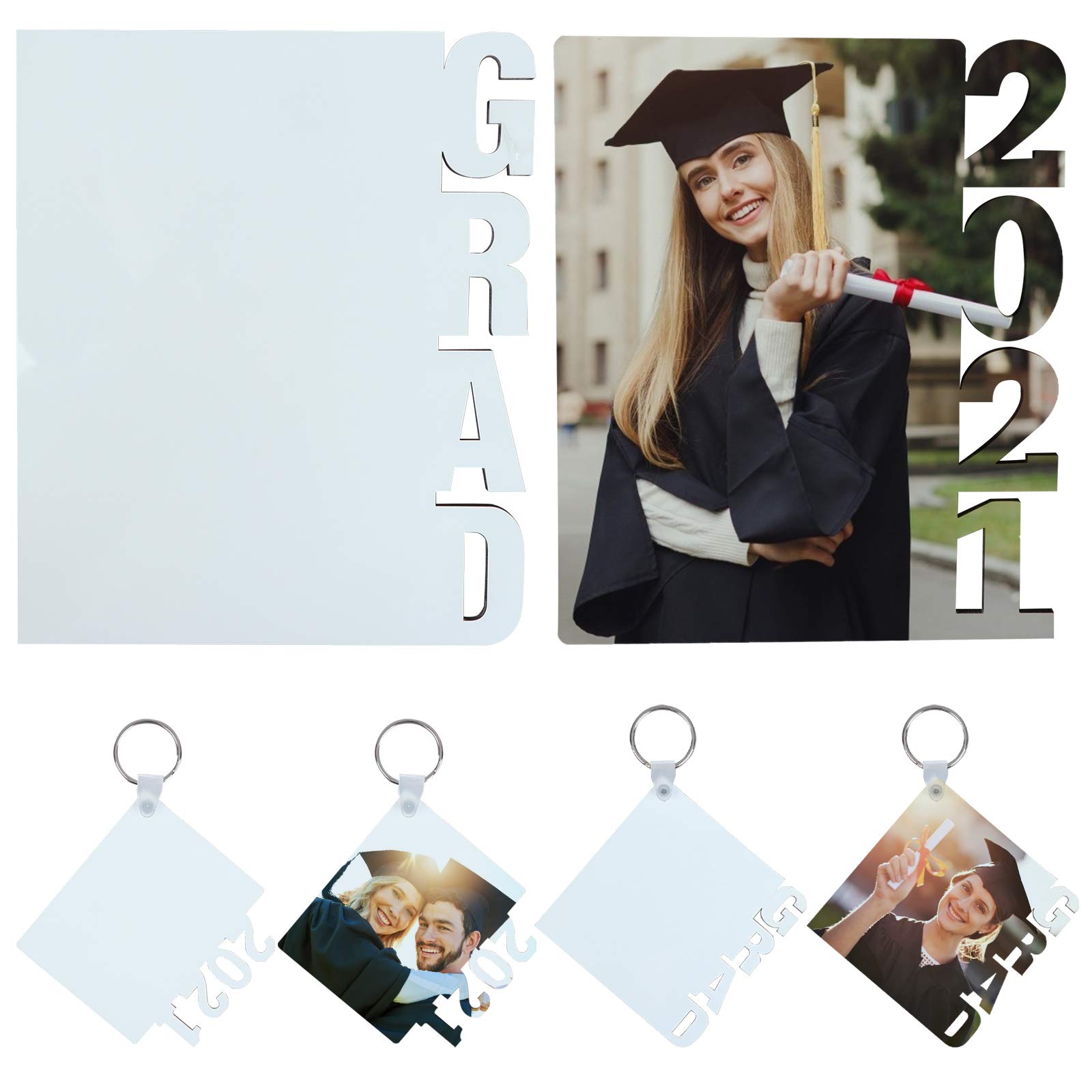 Buy 6 Pack Sublimation 2021 Graduation Picture Frames DIY MDF Heat Transfer Keychain Sublimation