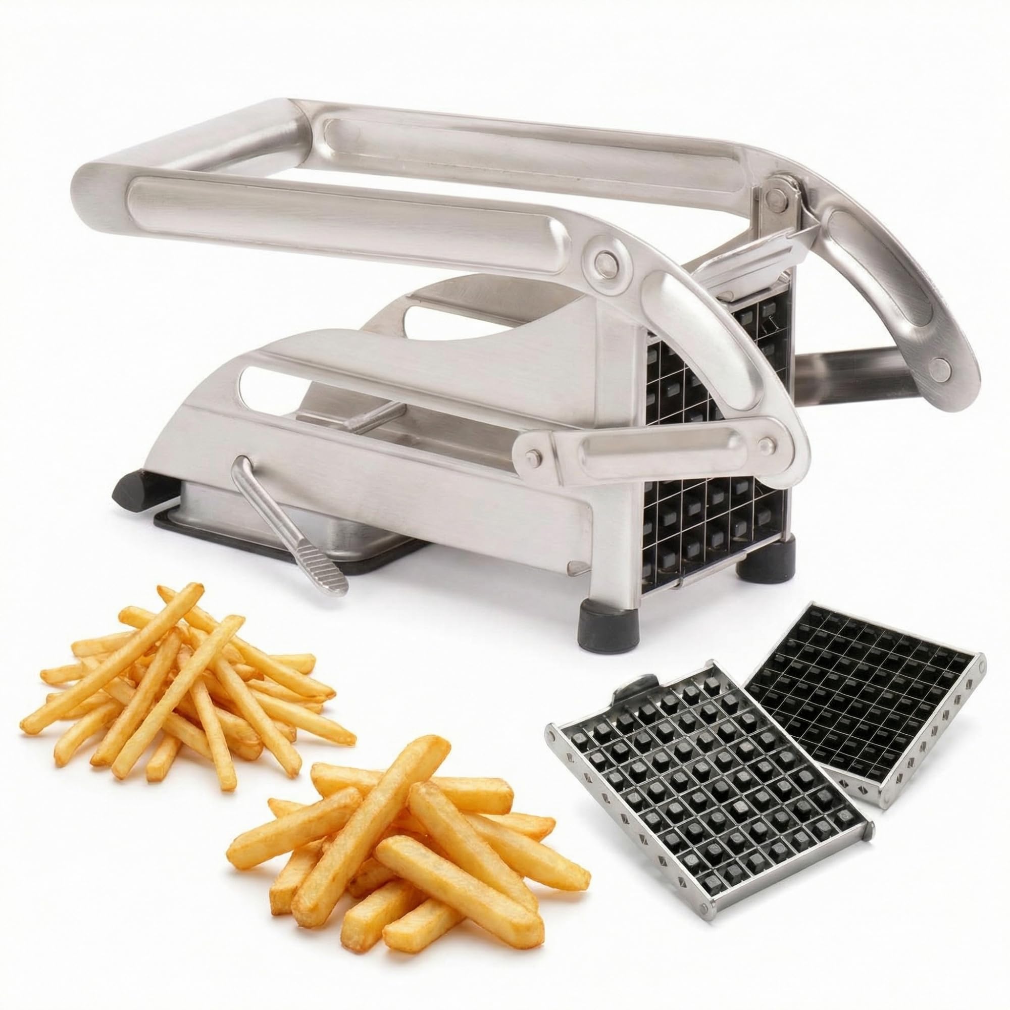 TELLIER N3023V - Tagliapatate domestico a 2 grigliecon base a ventosa, Acciaio inox