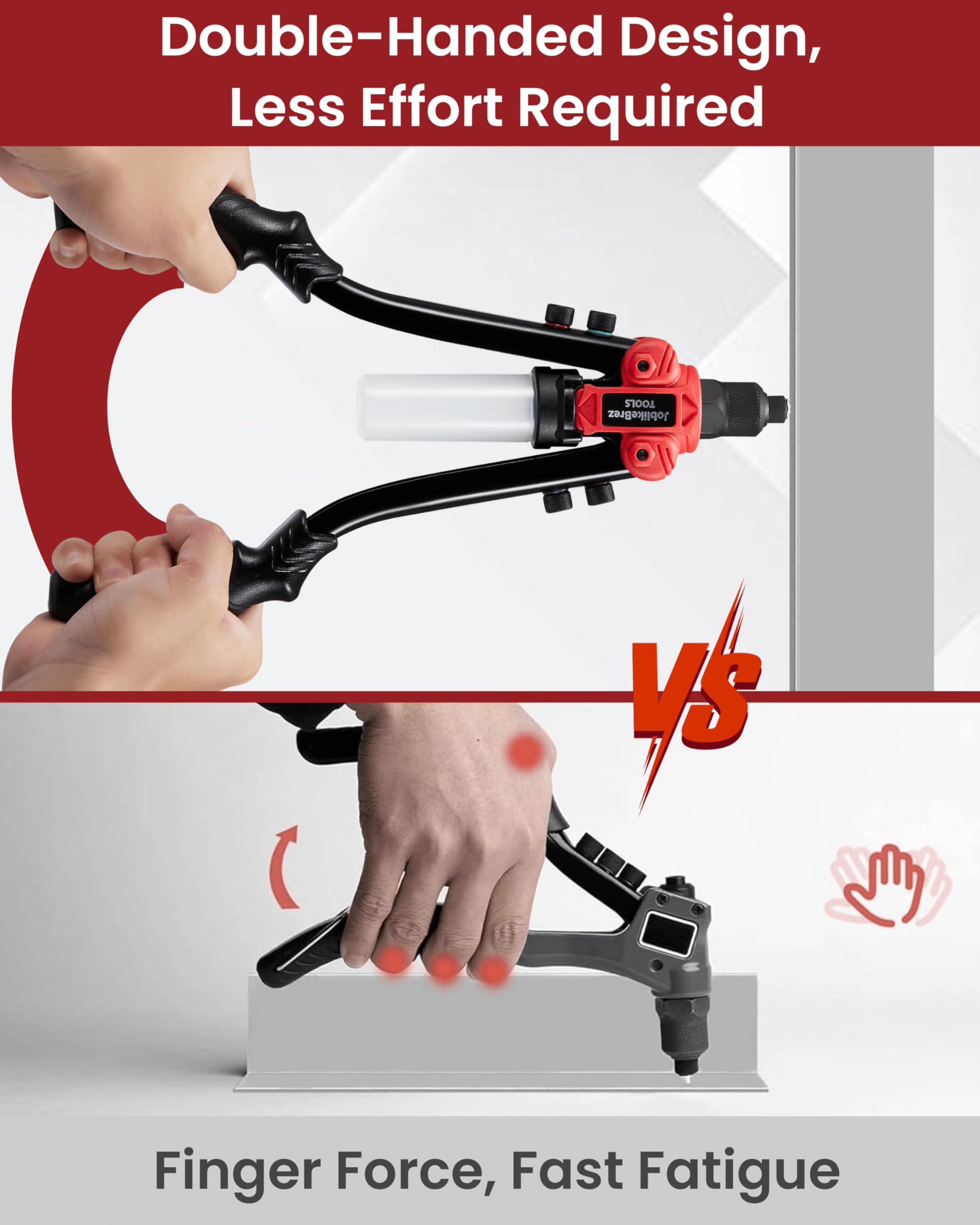 Kit de alicates de remache Pro con 210 remaches Pop (2,4 – 6,4 mm) | Gran pinza de remache Pop de 33 cm con colector de varillas | Remachadora robusta para automóvil, metal y bricolaje