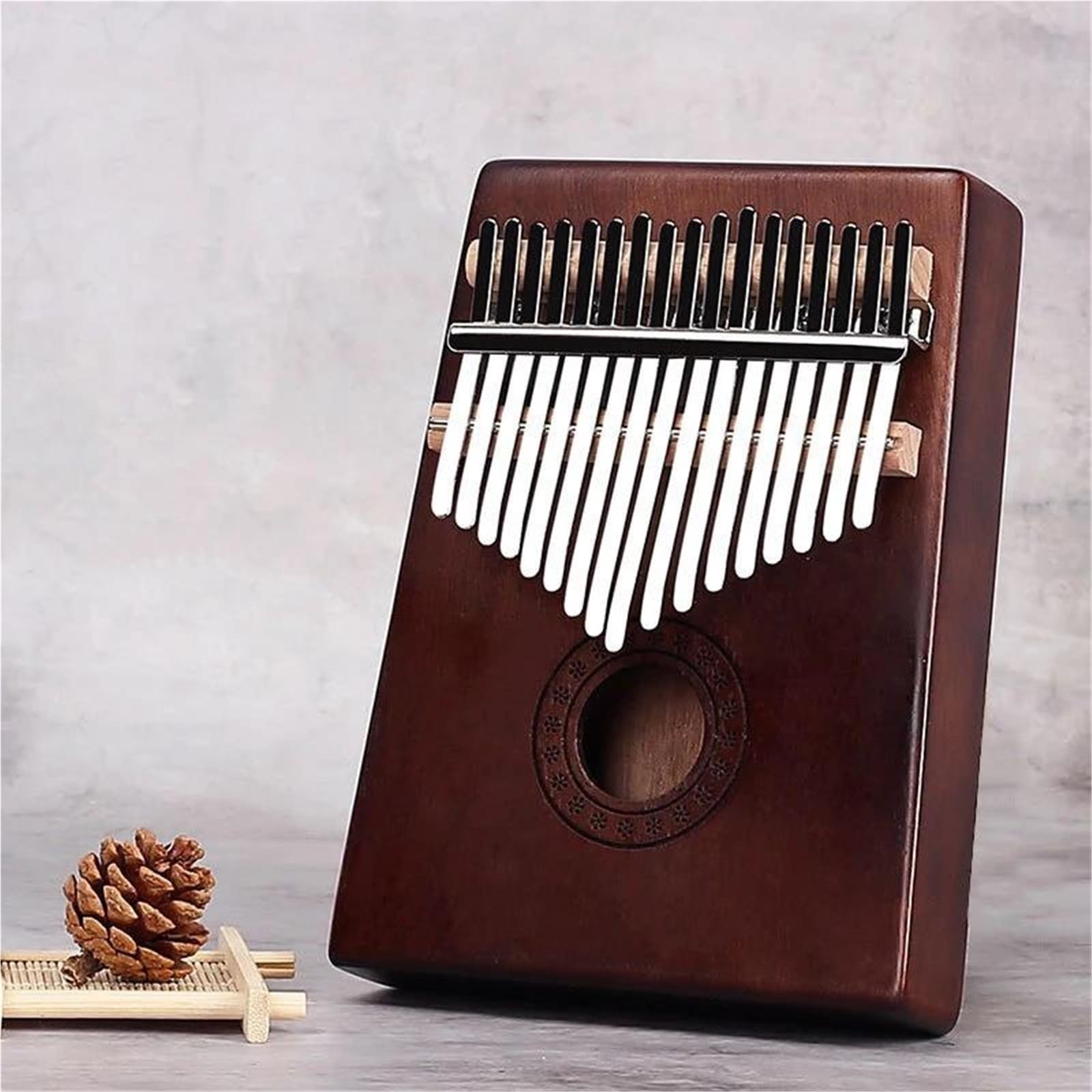 Kalimba Ręcznie Wykonany Kalimba Z Mahoniu Z 17 Klawiszami Przenośny Instrument Ciemnobrązowy Kawowy I Żółty(Yellow)