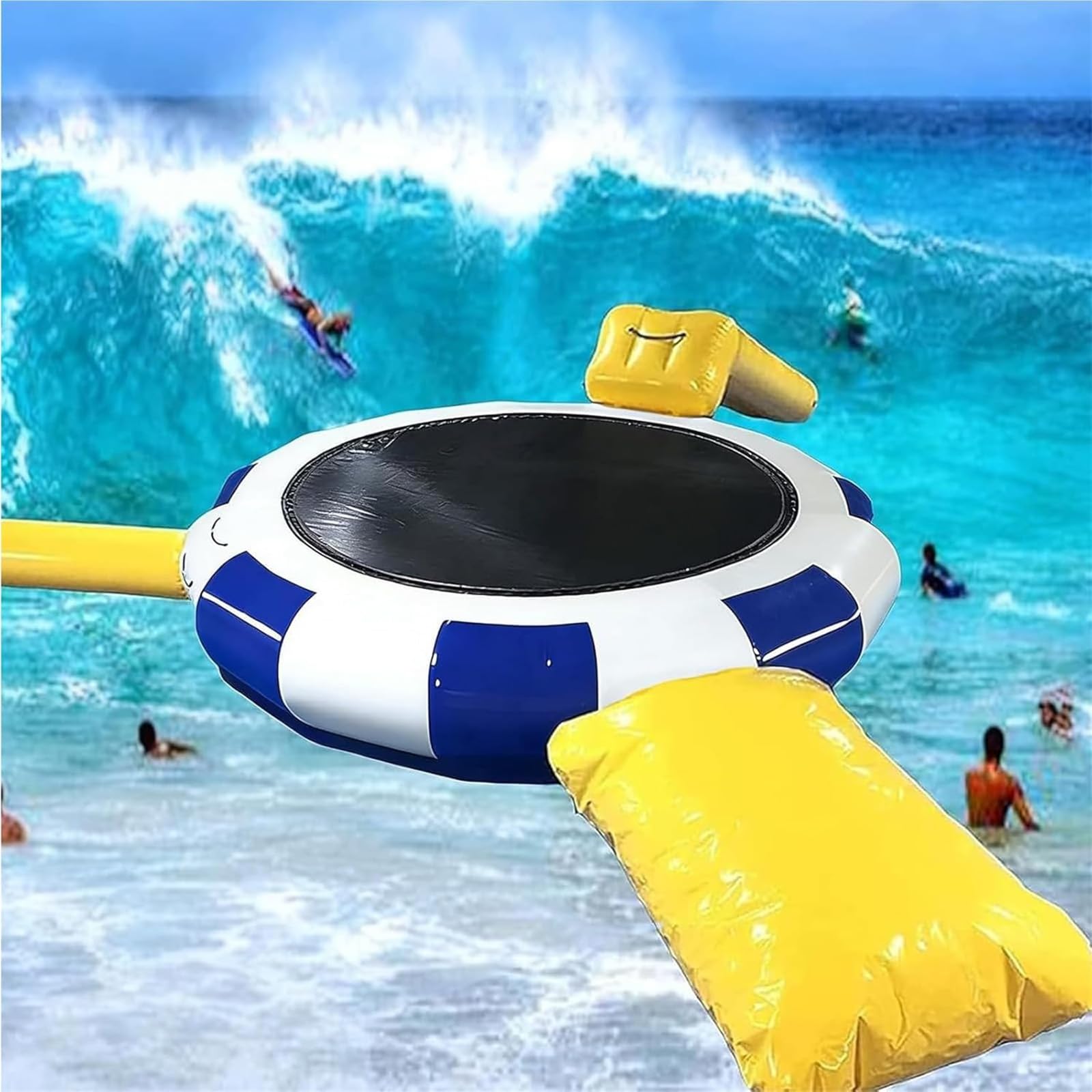 NSACMD ,10FT/3M,Inflatable Water Trampoline 10Ft, Recreational Bounce Swim Platform with Slide, 3-Step Ladder & Electric Air Pump for Pool Lake Water Sports