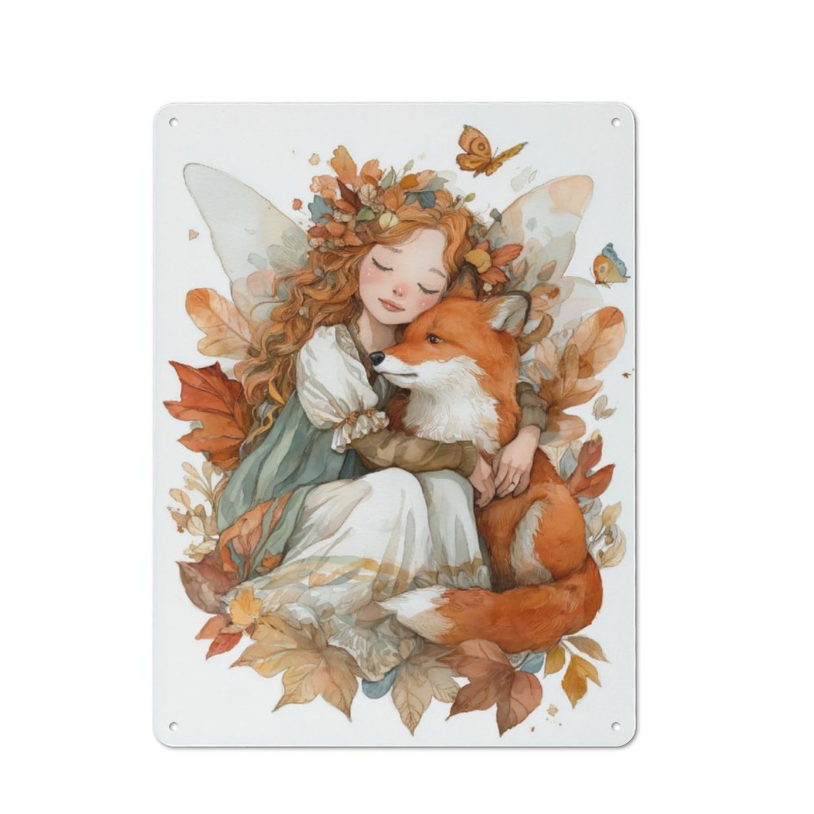 Junmoney Autumn Fairy And Fox Embrace Cottage Tin Sign 40X30cm Featuring Porch Wall Decor For Shed, Garden Room, Porch Or Garage