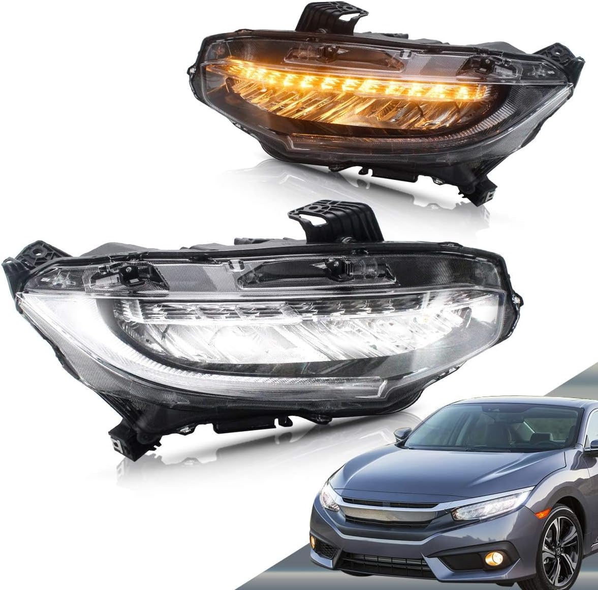 VLAND Headlights Compatible with Honda Civic 2016-2021 w/Sequential Turn Signal