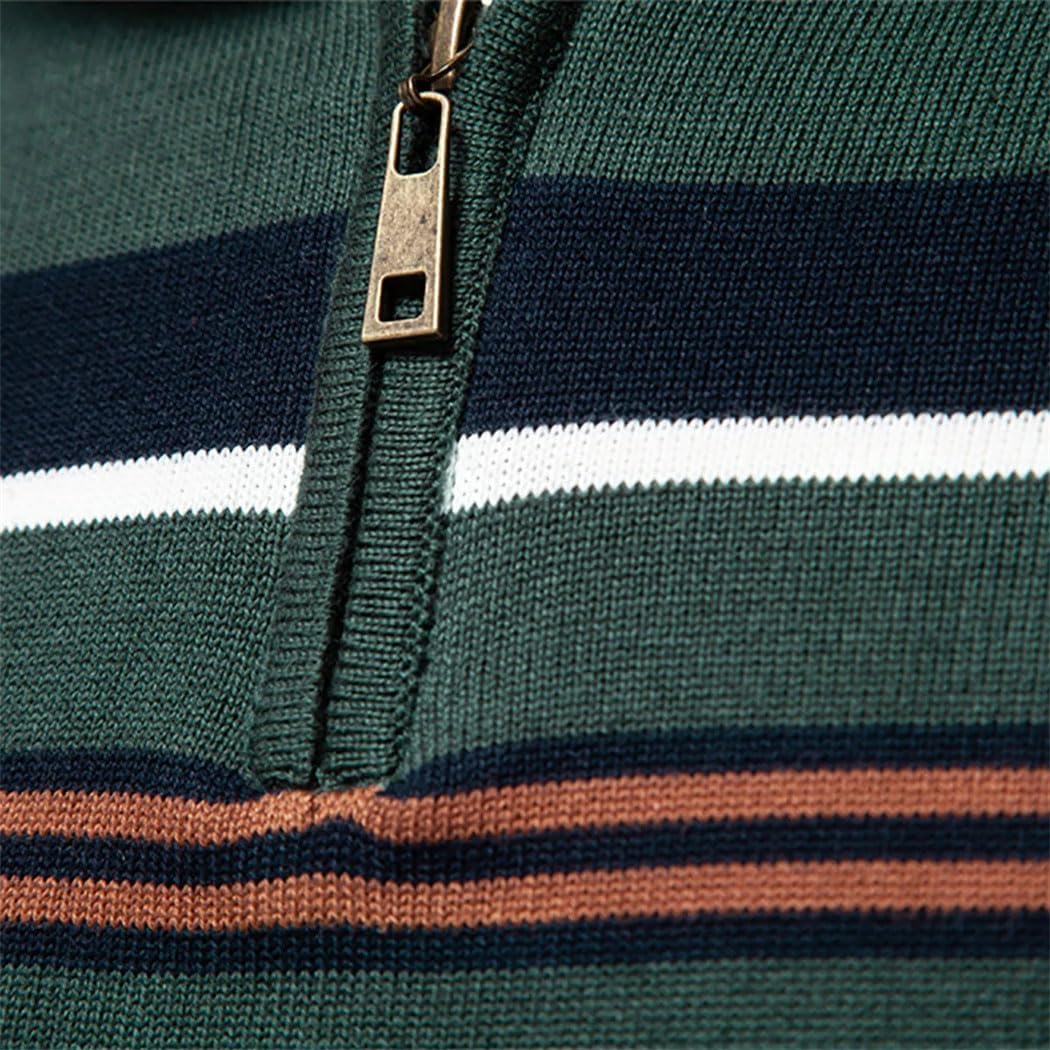Mens 1/4 Zip Mock Neck Cotton Knit Pullover Casual Striped Ribbed Sweaters Fall Winter Soft Warm Sweatshirts