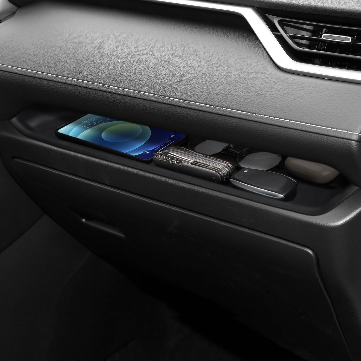 auovo Passenger Storage Organizer Mat Compatible with Toyota RAV4 Accessories 2024 2023 2022 2021 2020 2019 Car Custom Passenger Glove Box Storage Organizer Tray, Black