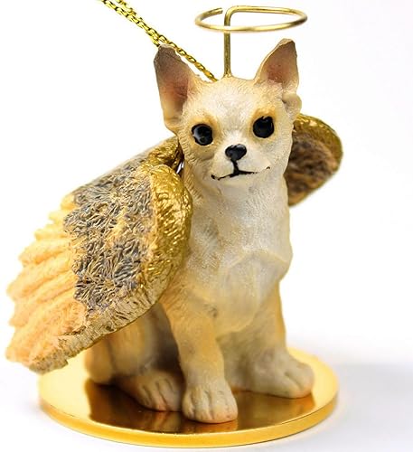 Chihuahua Ornamento Ángel Figurita Pintada A Mano Blanco/Bronceado