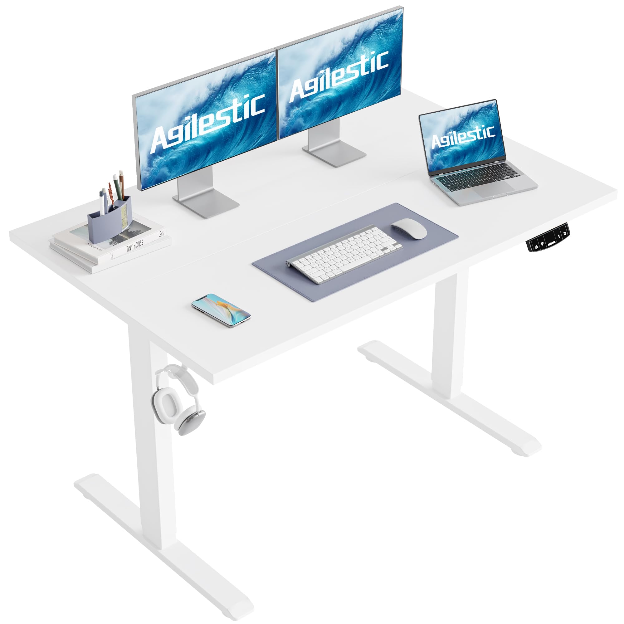 Agilestic Electric Height Adjustable Standing Desk, 55 Inch, White