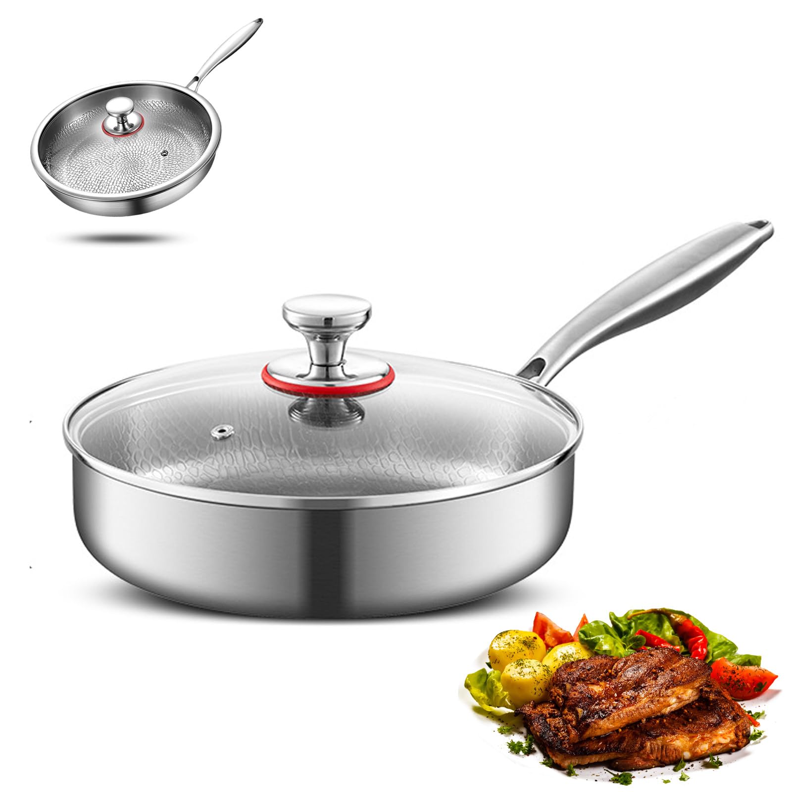 Poêle à frire en titane Ø 28 cm, poêle en titane non revêtue, poêle antiadhésive résistante aux rayures, poêle martelée, poêle à frire premium pour induction, résistante au four et au