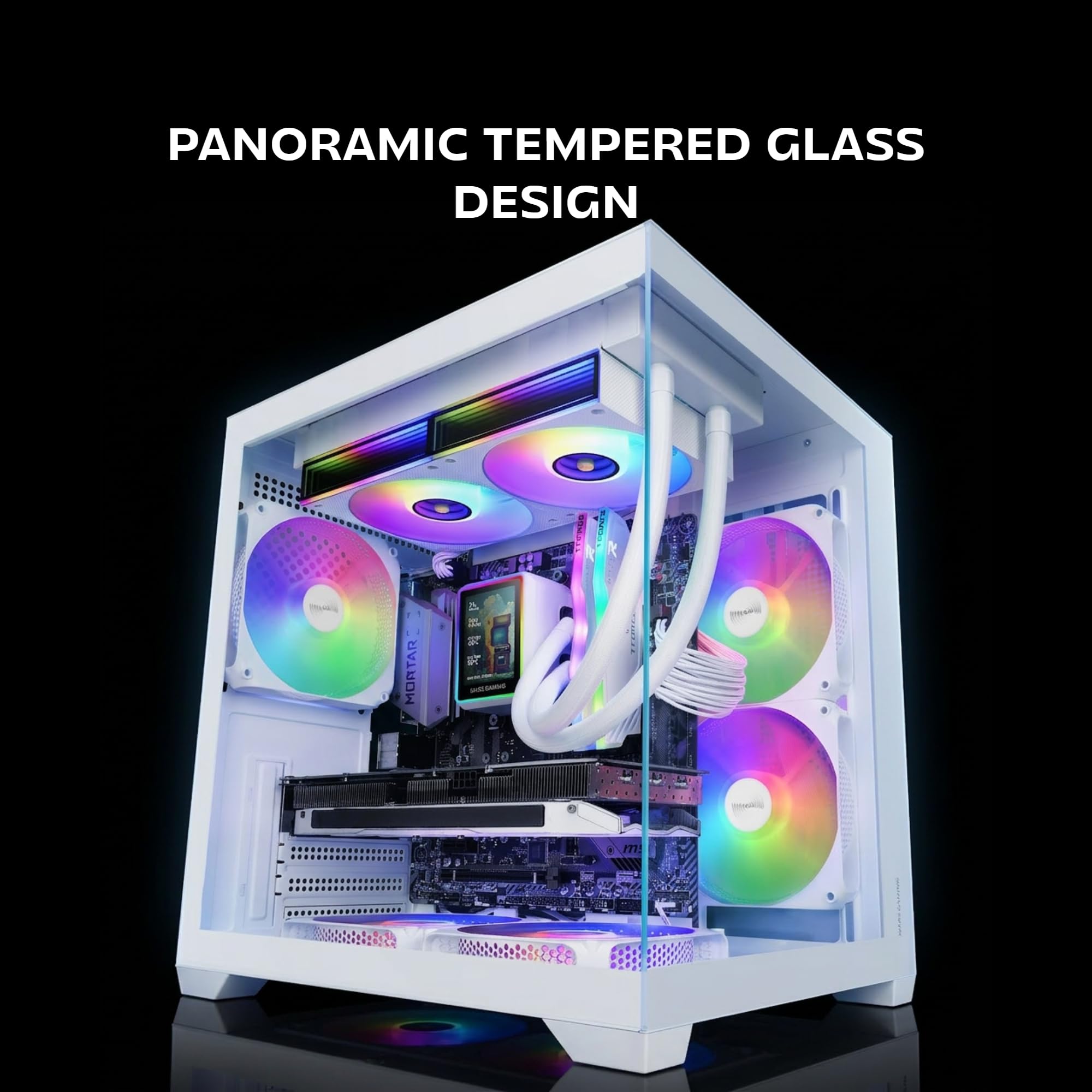 Mars Gaming MC-VIEW3, Obudowa PC MicroATX, panoramiczne szkło hartowane, 3x wentylatory ARGB 120mm, podwójna komora, wsparcie chłodzenia cieczą do 240mm, kompaktowa miniwieża z USB-C, Biały