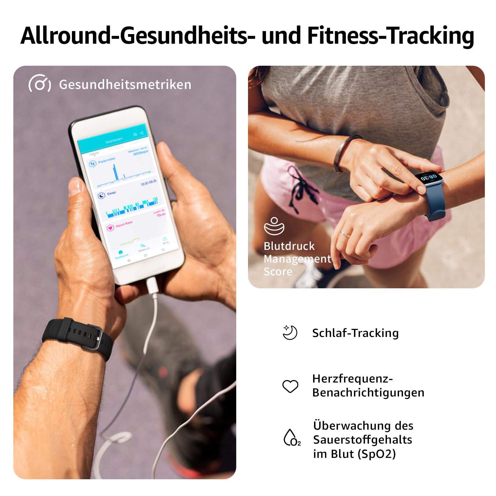 Smartwatch Damen Herren, 1,85" HD Touch Fitnessuhr mit Telefonfunktion, 140+Sportmodi Smart Watch Fitness Tracker mit Pulsmesser Schlafmonitor Schrittzähler, IP68 Wasserdicht Sportuhr für iOS Android