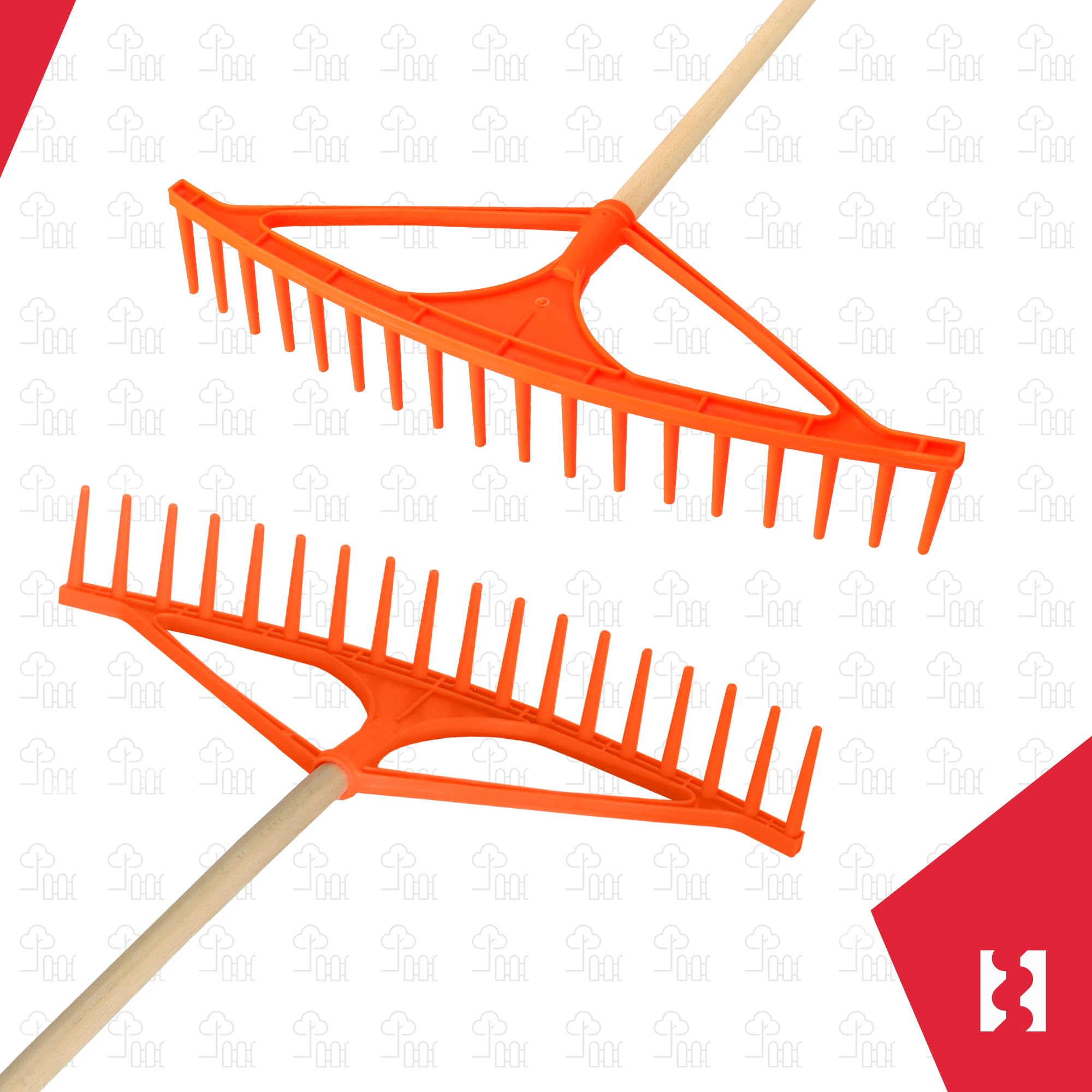 KOTARBAU® Rateau Jardin - Rateau à Feuilles - Plastique - 64 cm - Orange - 18 Dents - avec Manche - Outil Jardinage Léger - Ramasse Herbe - Gazon - Branches Déchets