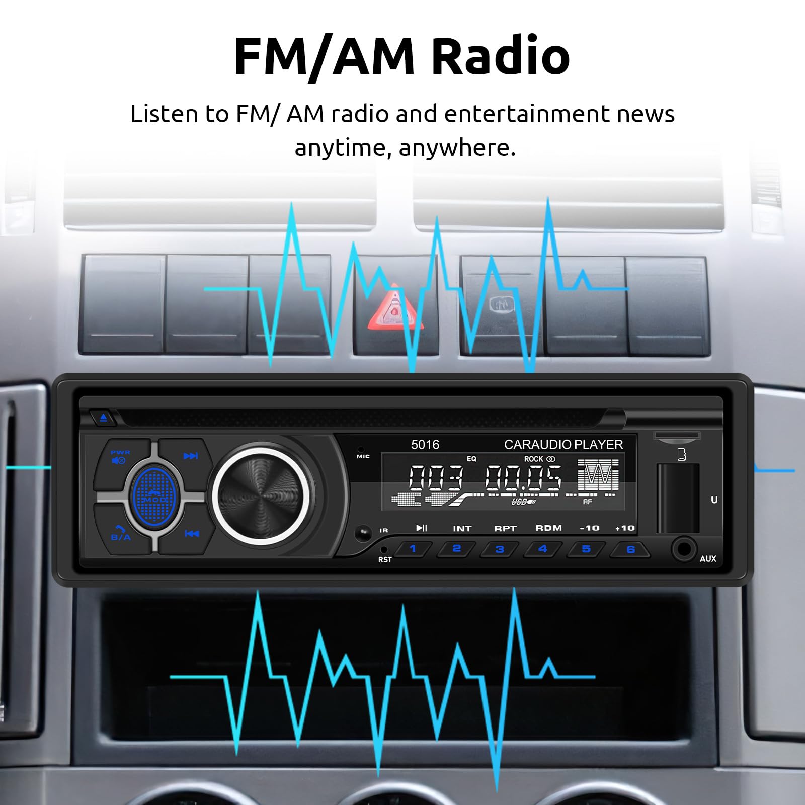 Podofo Radio Auto 1 DIN Radio FM/AM, Lecteur DVD/CD Musique Bluetooth Appels téléphoniques Mains Libres APP Locate EQ Entrée USB/TF Lecteur MP3 Auto